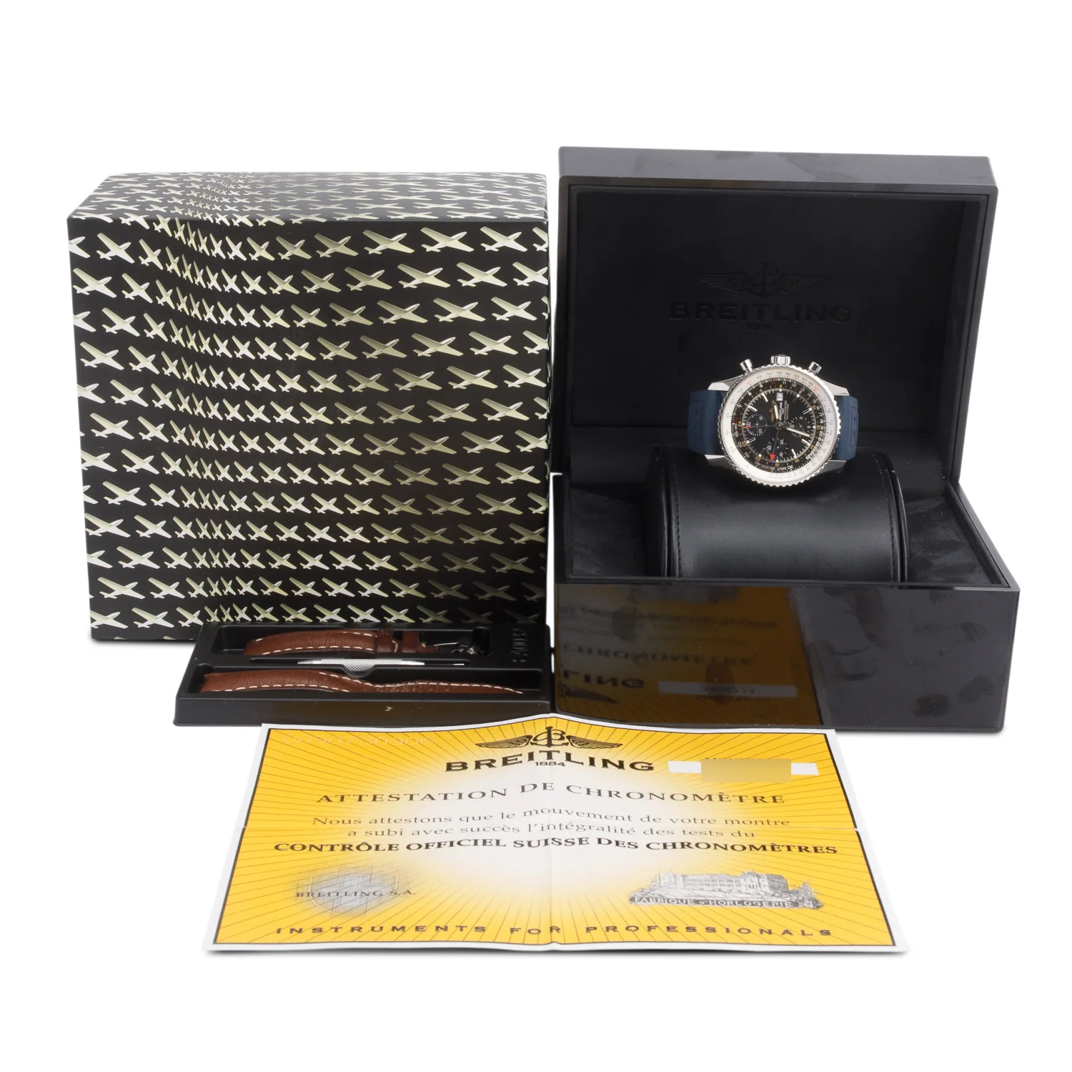 Breitling Stainless Steel Navitimer World GMT 46 MM Chronograph Automatic Watch Black Dial A24322 w/ Box, Papers & Extra Straps - Image 2