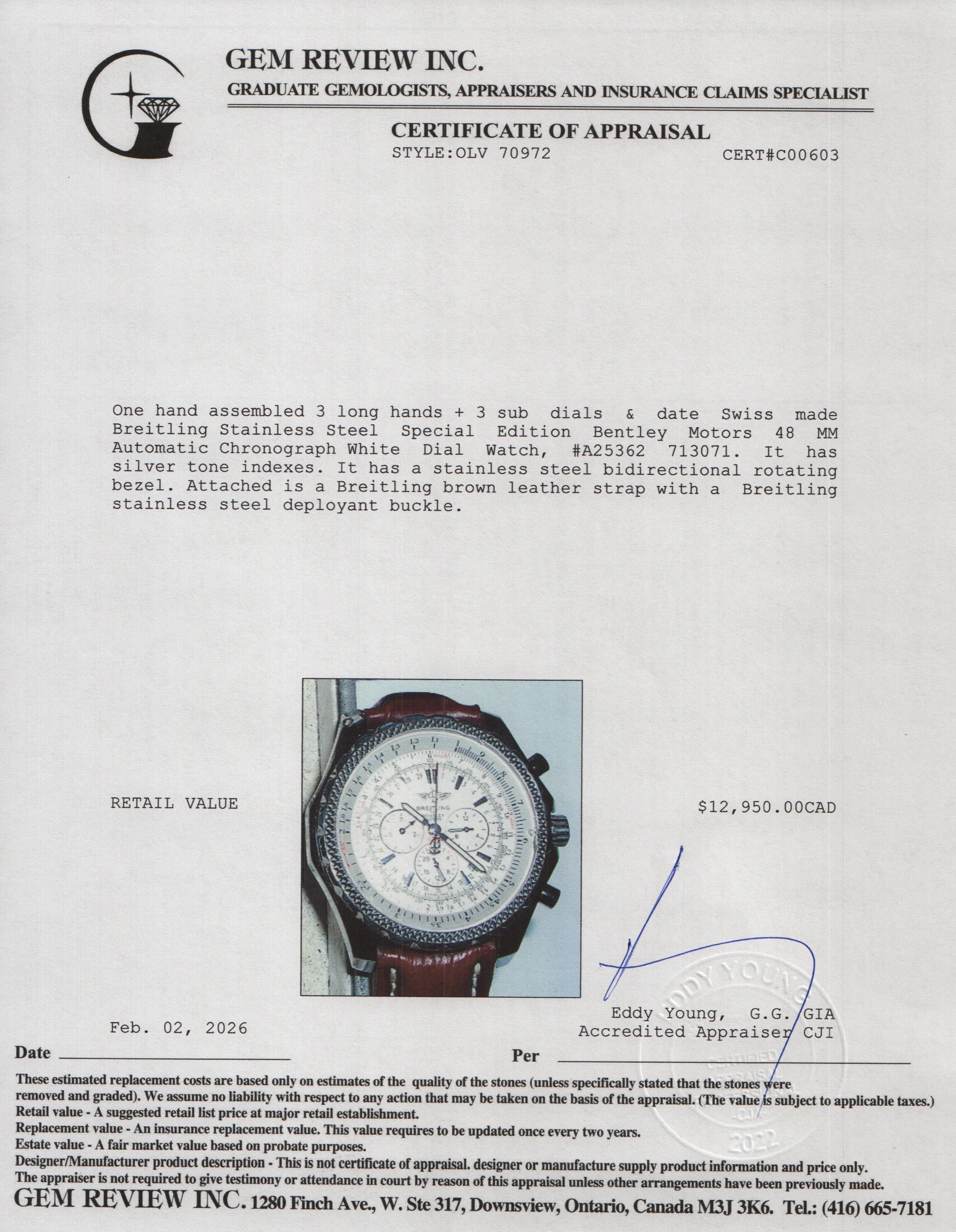 Breitling Stainless Steel Special Edition Bentley Motors 48 MM Automatic Chronograph White Dial Watch A25362 - Image 5