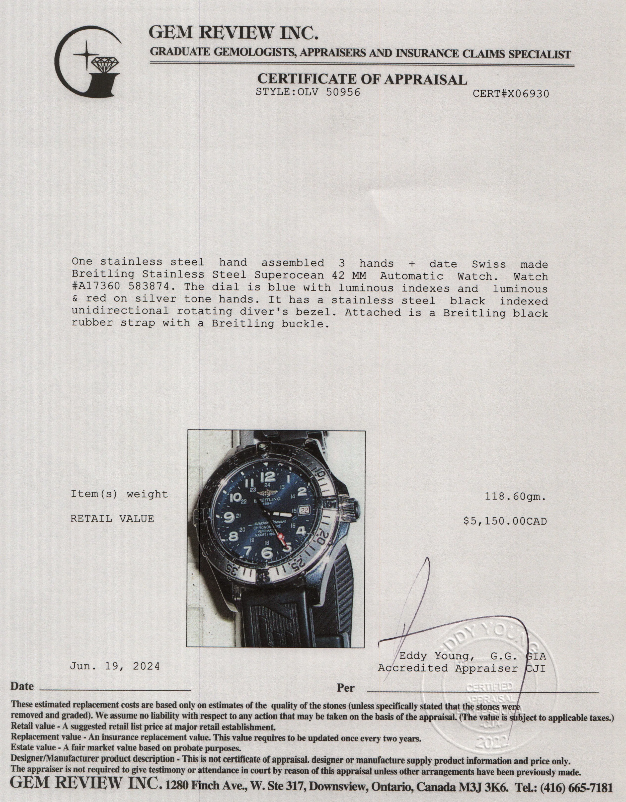Breitling Stainless Steel Superocean 42 MM Automatic Watch w/ Box & Papers - Image 6