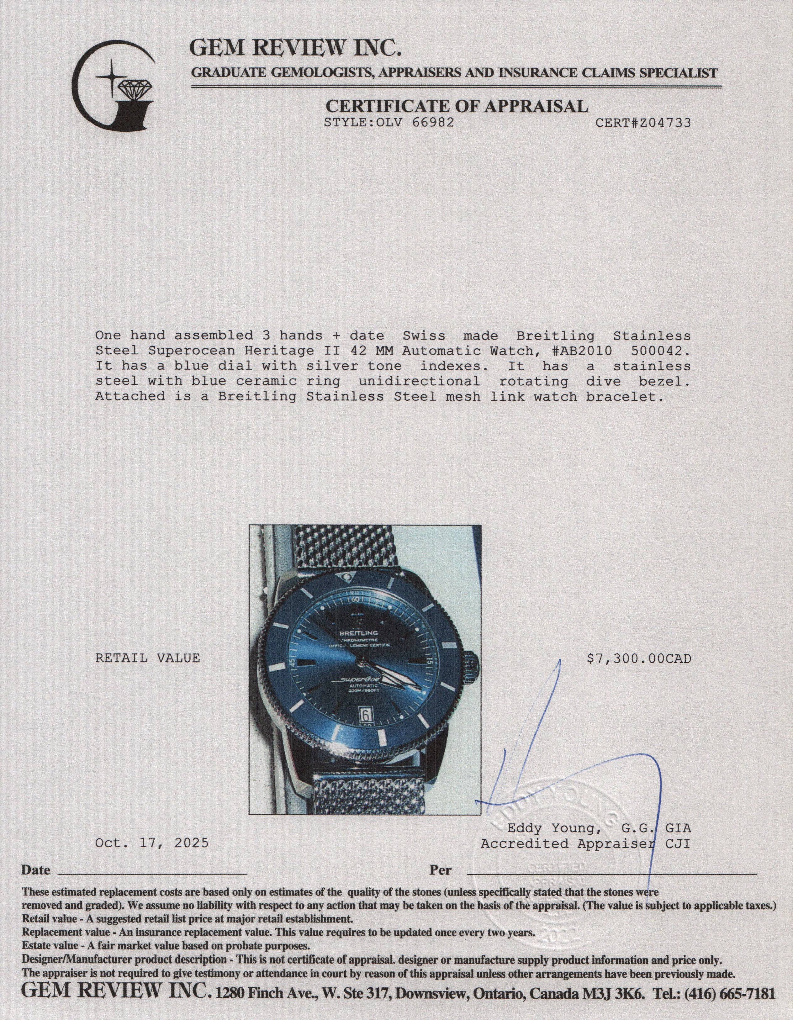 Breitling Stainless Steel Superocean Heritage II 42 MM Automatic Watch Blue Dial AB2010 w/ Box & Papers - Image 6
