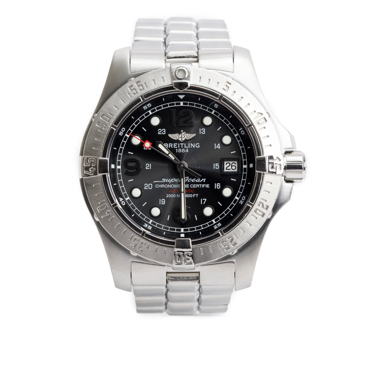 Breitling Stainless Steel Superocean Steelfish 44 MM Automatic Watch Black Dial A17390 w/ Box
