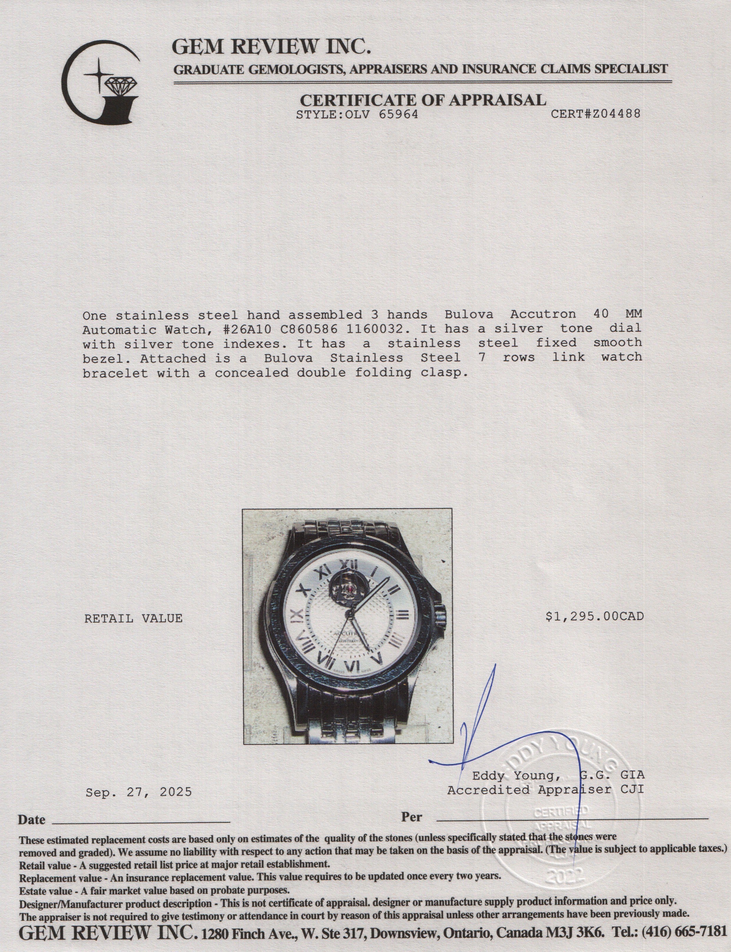 Bulova Stainless Steel Accutron 40 MM Automatic Watch Silver Dial w/ Box & Papers - Image 6