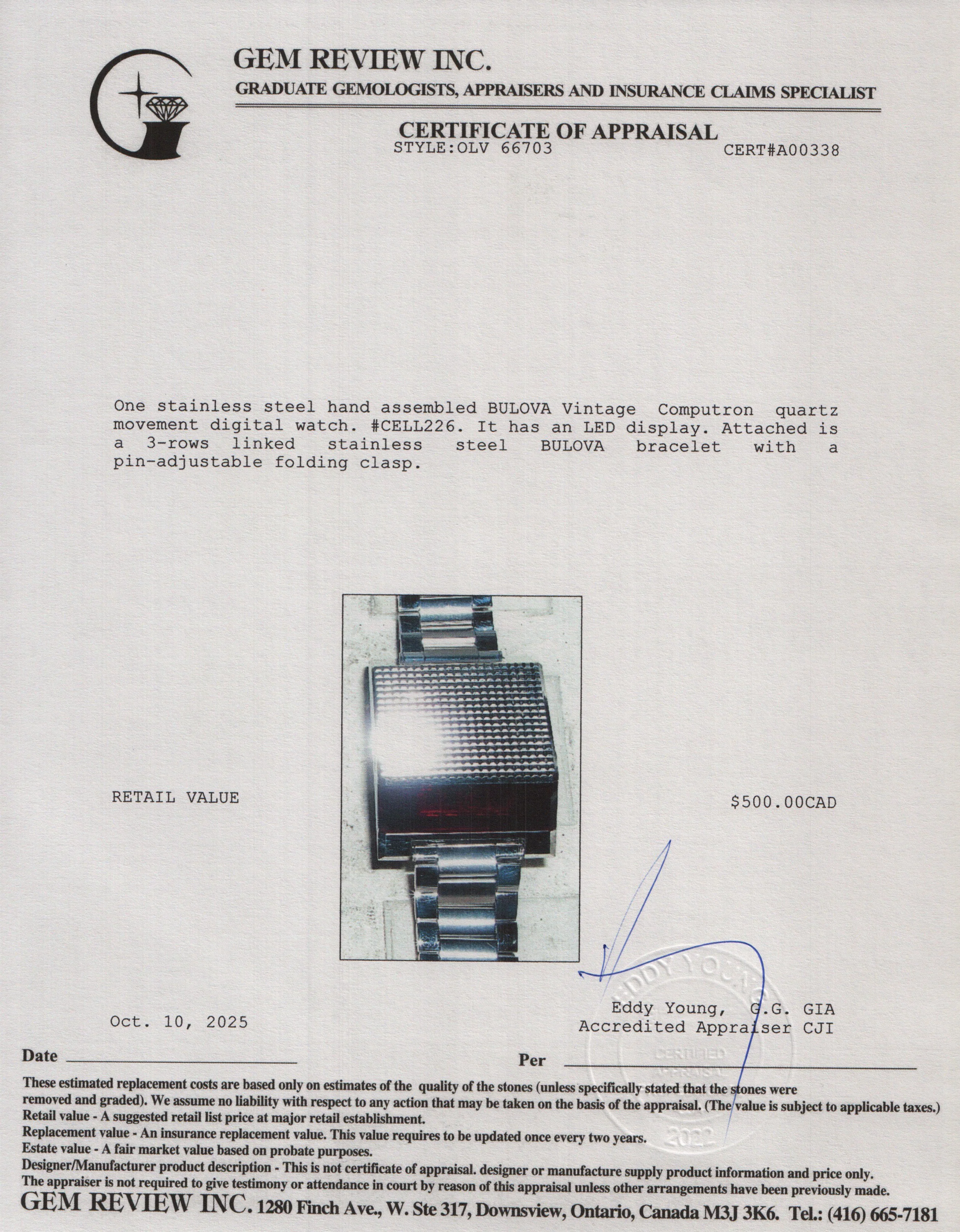 Bulova Vintage Stainless Steel Computron Quartz Digital Watch w/ Box & Papers - Image 6