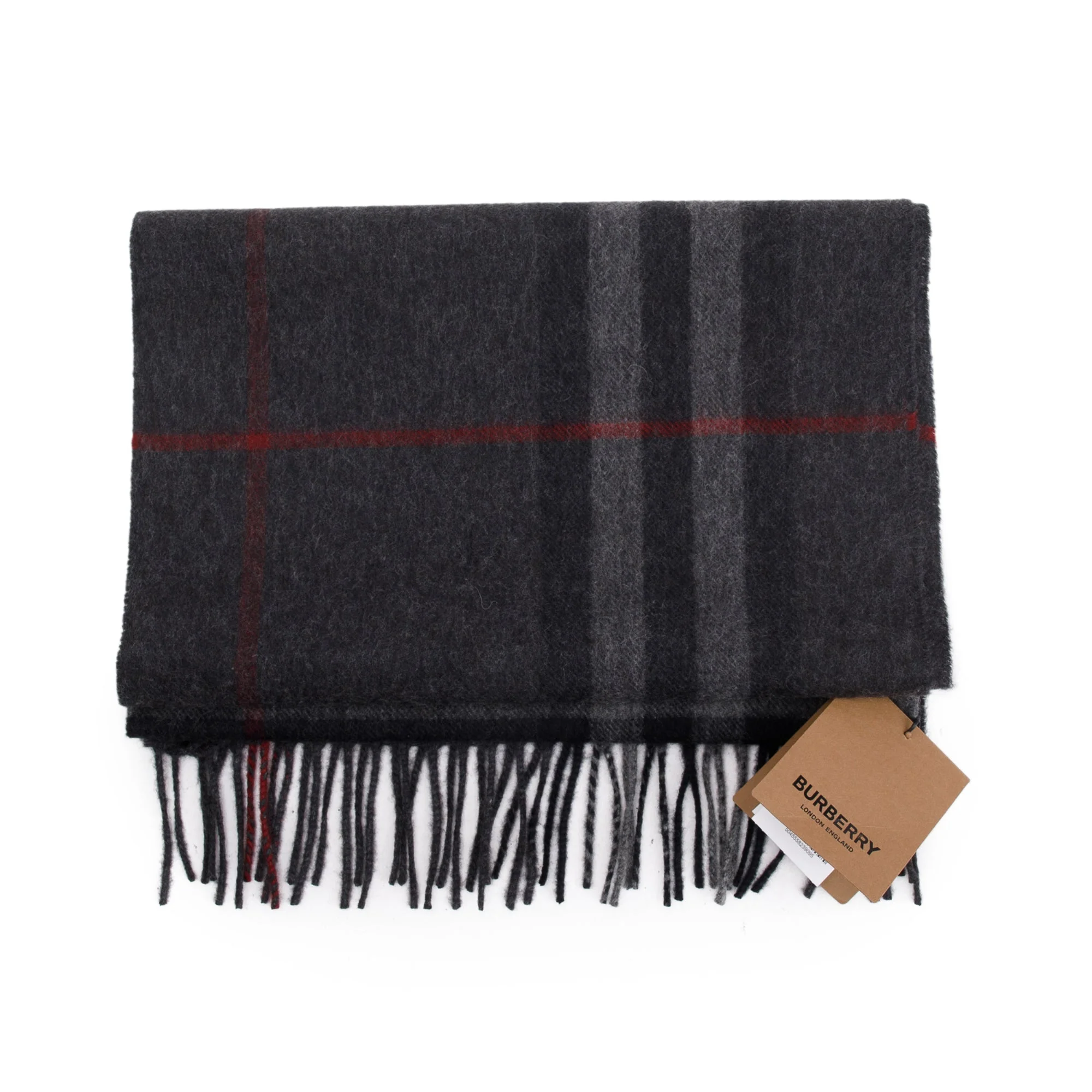 Burberry 2023 Black & Charcoal Giant Check Cashmere Scarf w/ Box & Receipt - Image 4