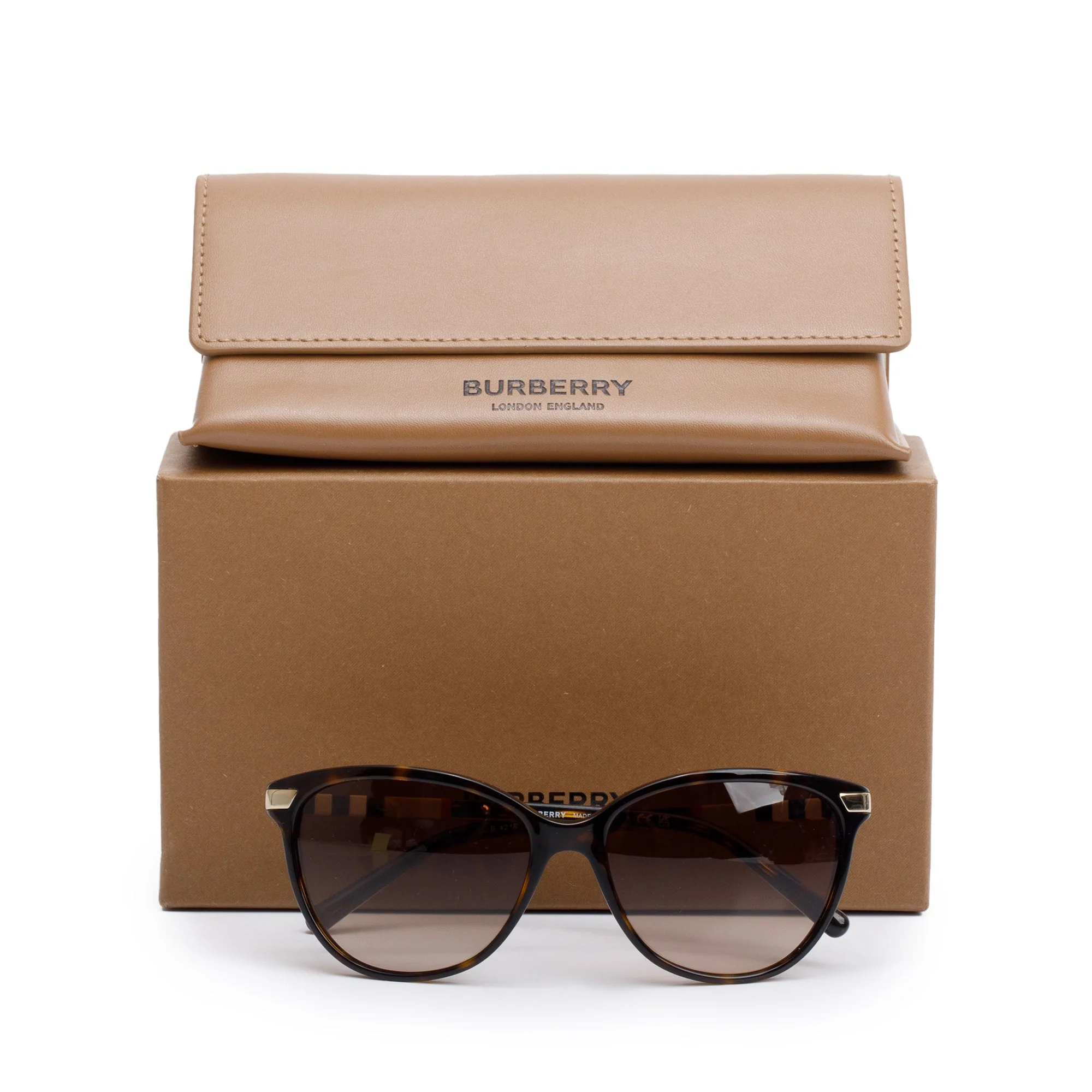 Burberry B 4216 House Check & Havana Acetate Round Sunglasses w/ Box & Case - Image 2