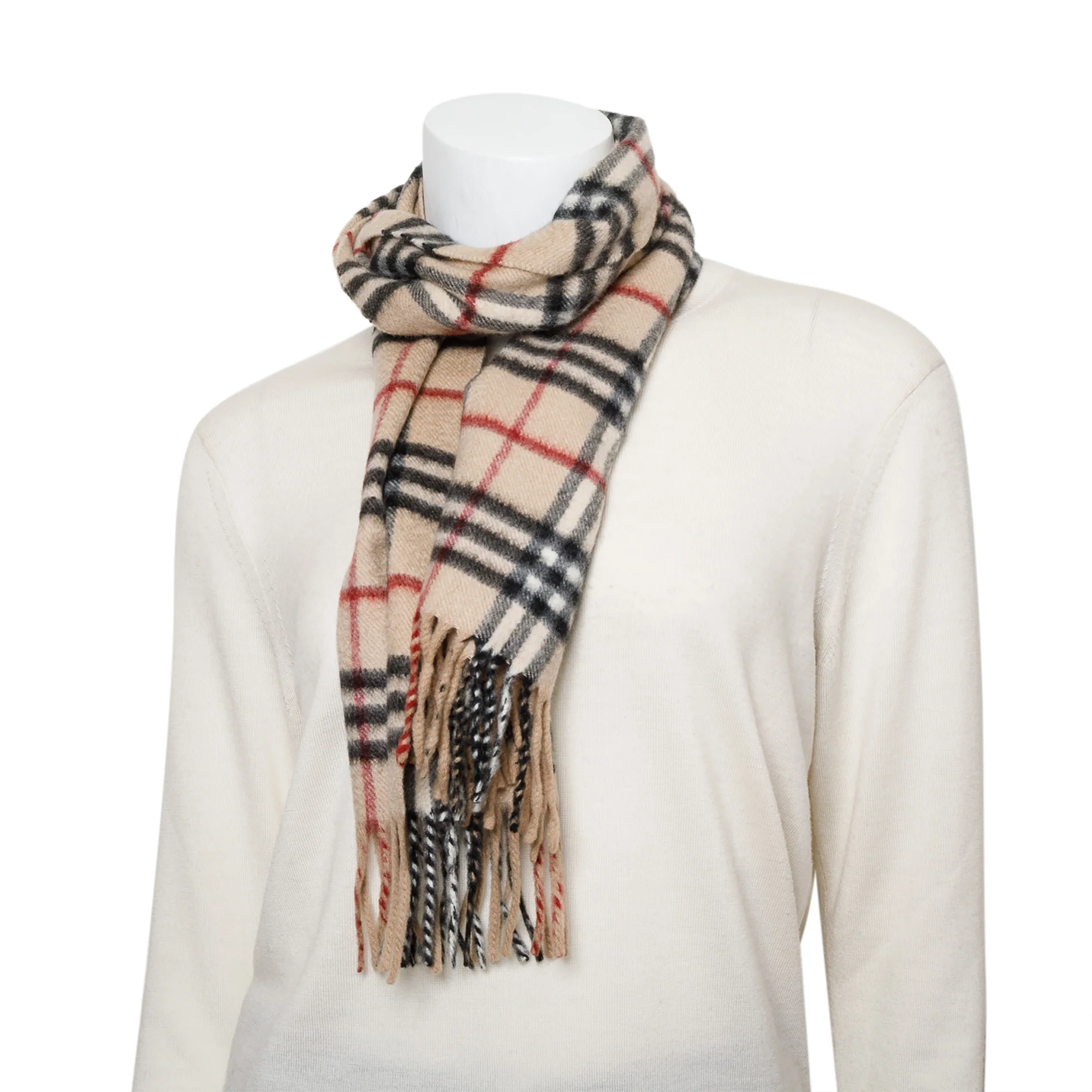 Burberry Beige Check Cashmere Scarf - Image 2