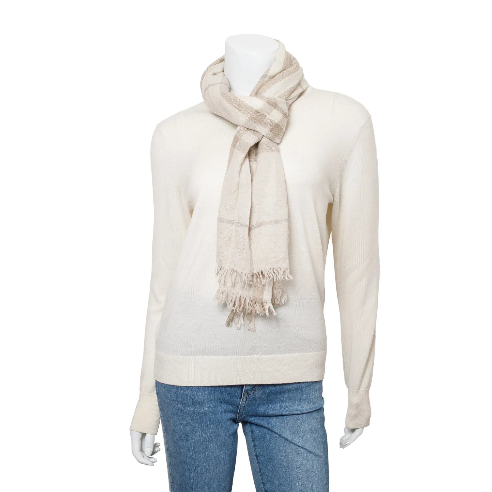 Burberry Beige Nova Check Silk Wool Scarf - Image 2
