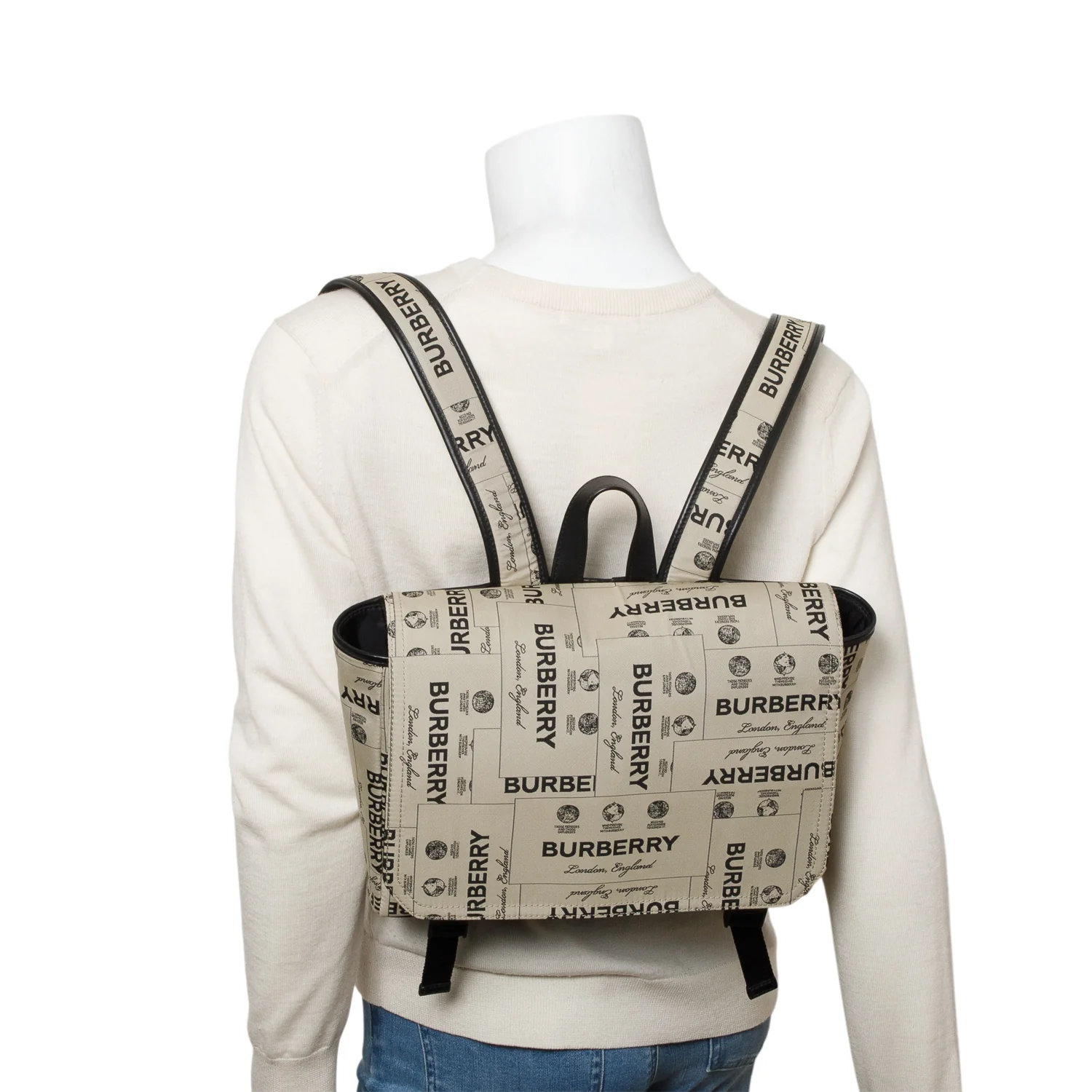 Burberry Beige Nylon Logo Print Backpack - Image 2