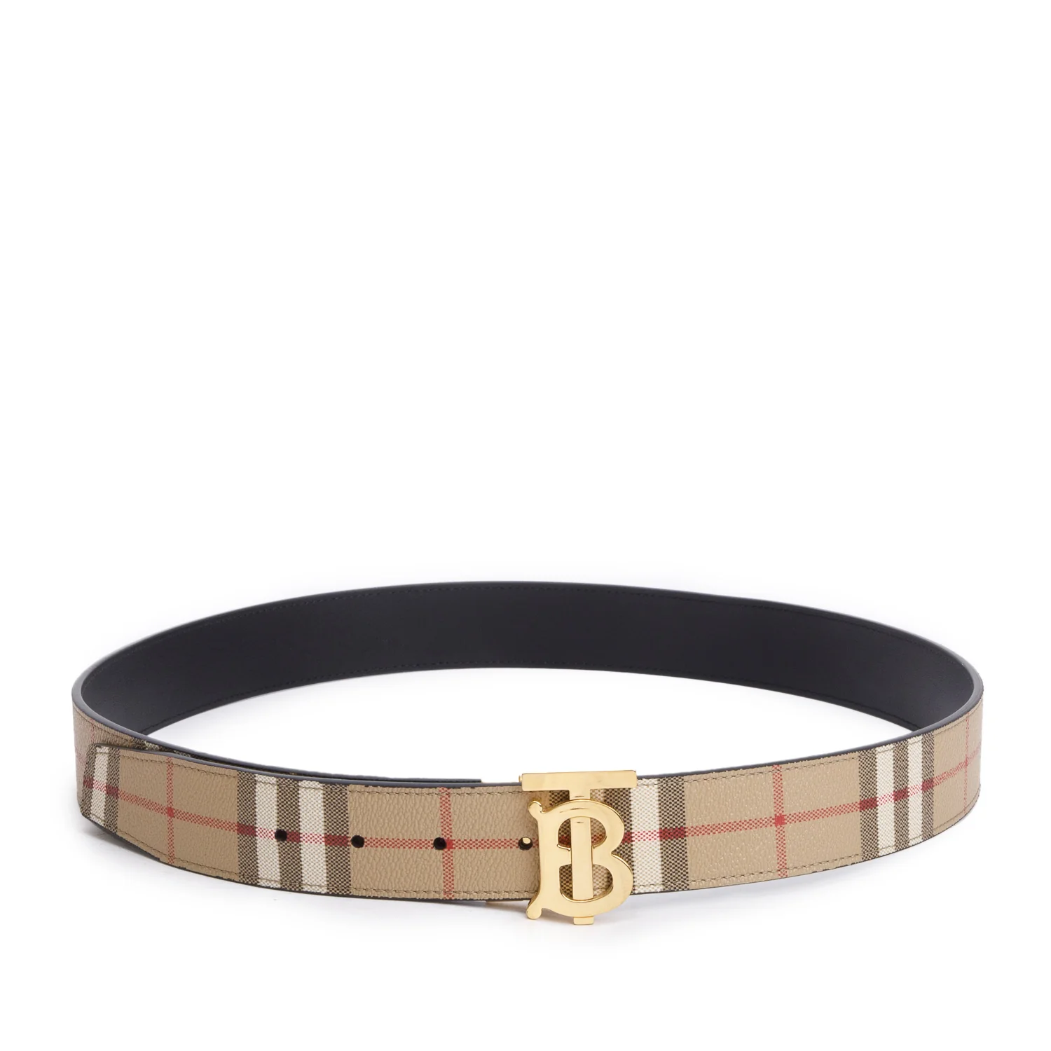 Burberry Biege Check Canvas Black Reversible TB Buckle Belt 100 40 - Image 2