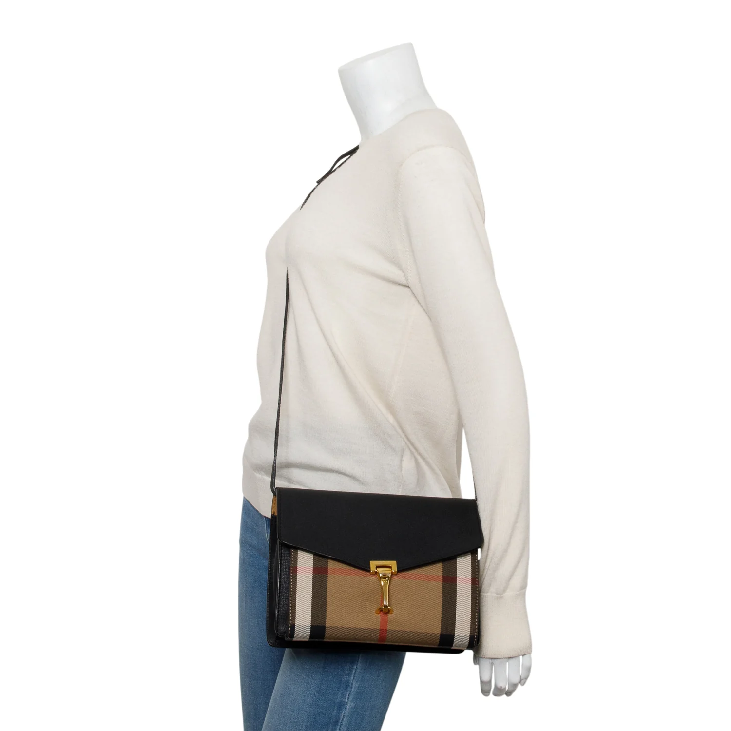 Burberry Black Calfskin House Check Macken Crossbody Bag - Image 2