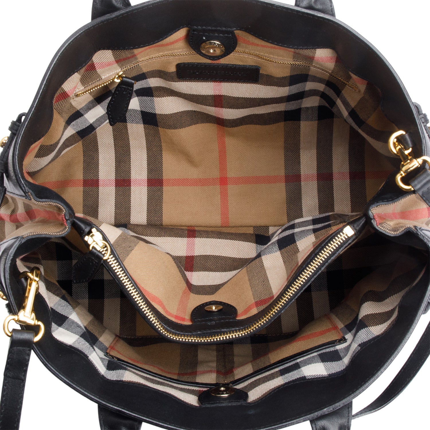 Burberry Black Calfskin Leather House Check Large Banner Tote w/ Strap - Image 8