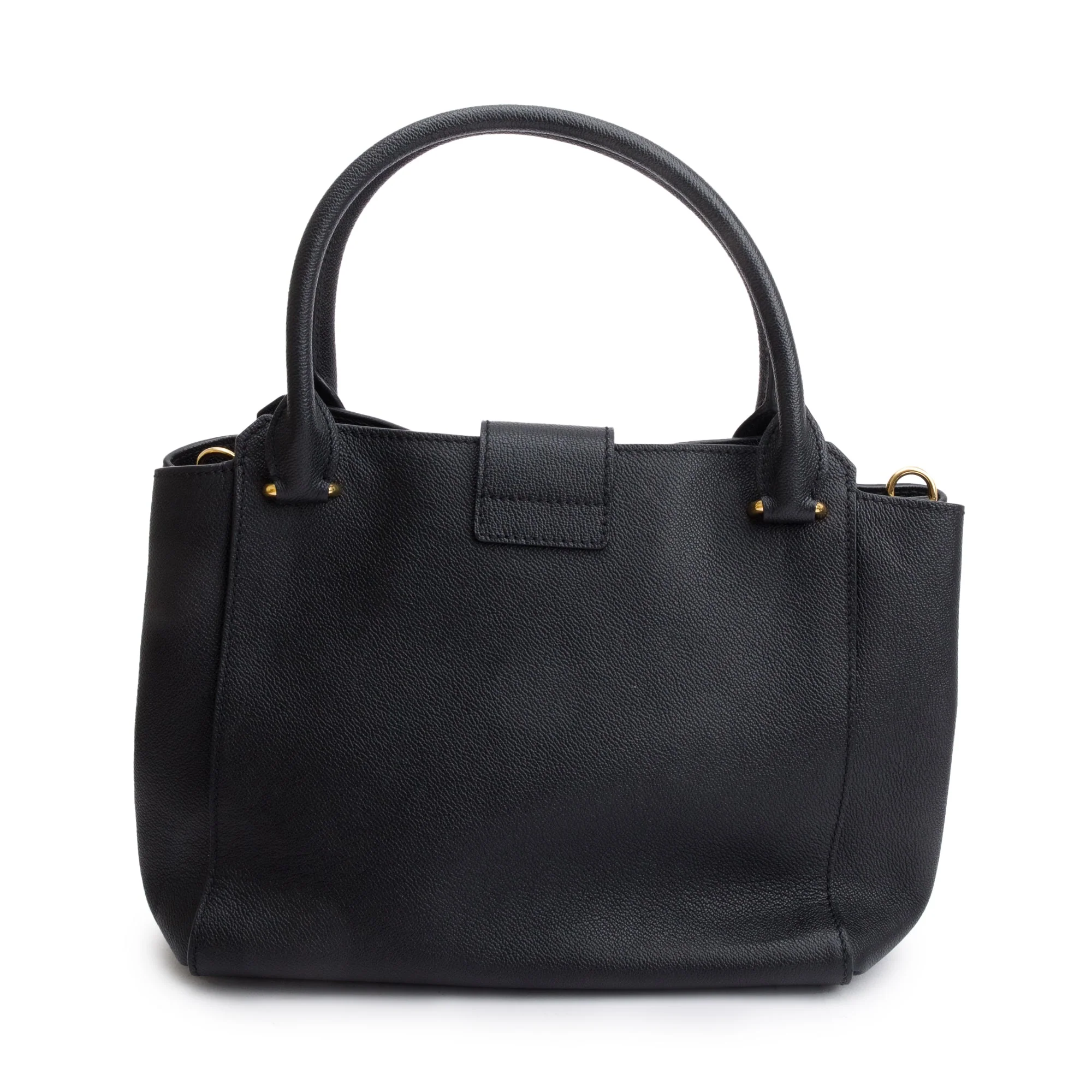 Burberry Black Grained Calfskin Leather Medium Buckle Tote Bag w/ Strap & Box - Image 6