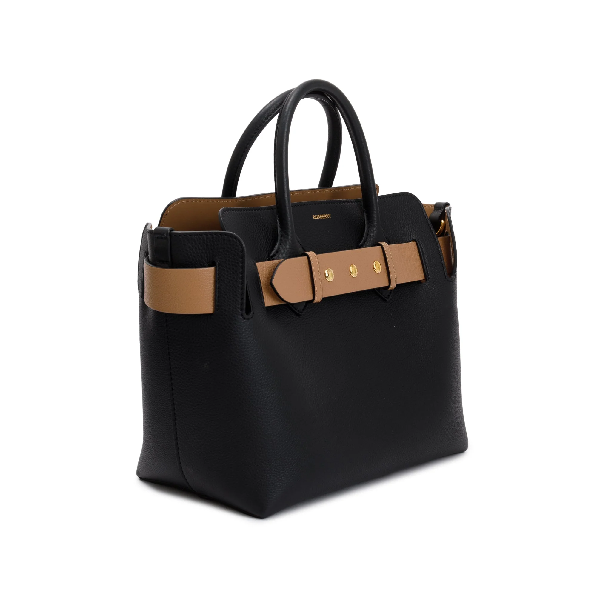 Burberry Black Grained Calfskin Leather Small Belt Tote Bag w/ Strap - Image 4