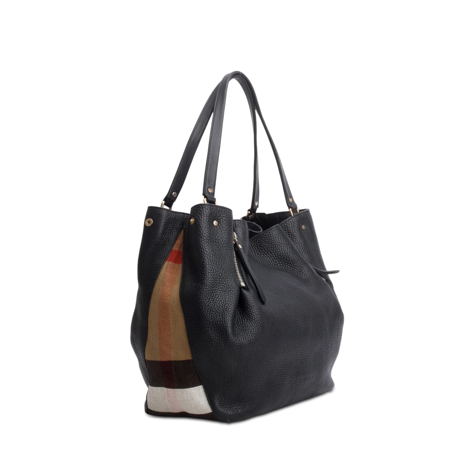 Burberry Black Grainy Calfskin House Check Medium Maidstone w/ Receipt - Image 3