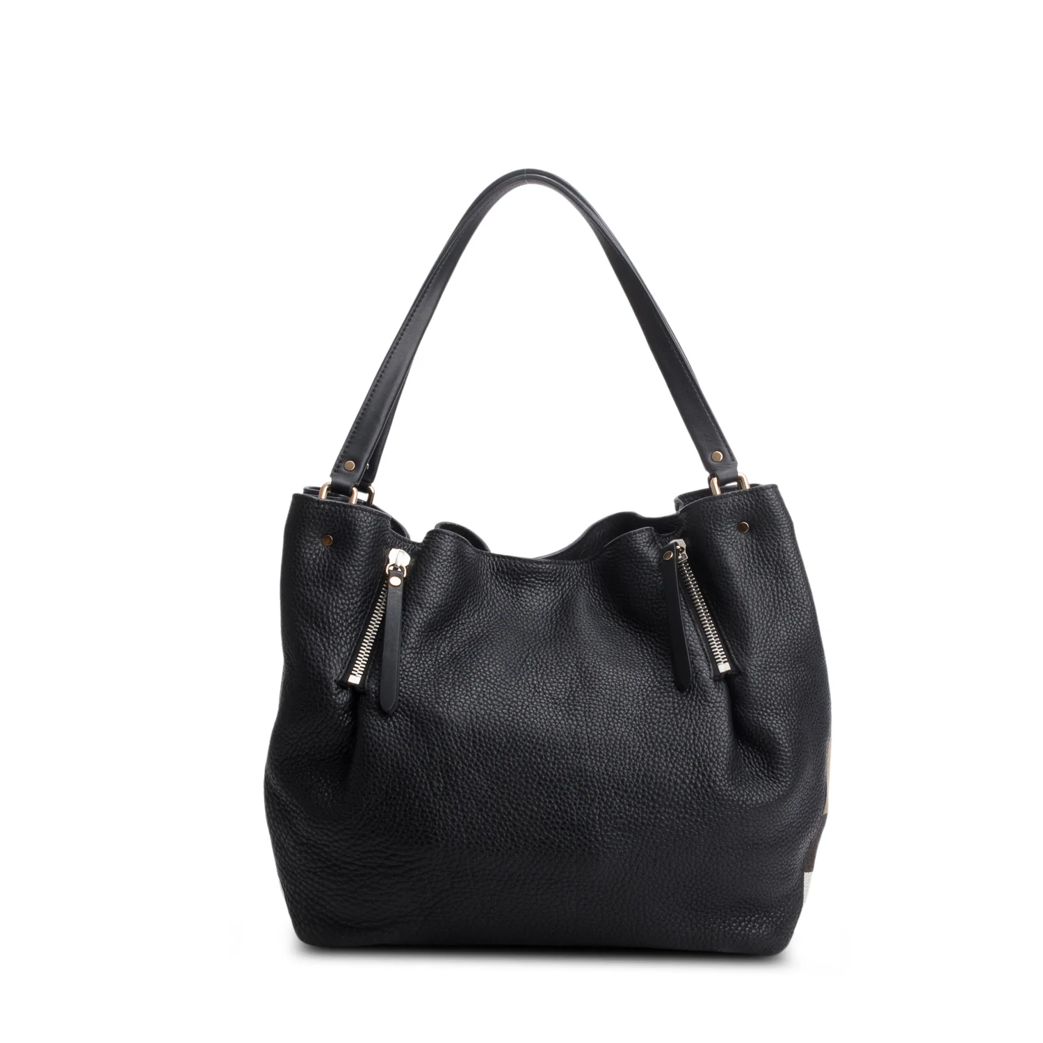 Burberry Black Grainy Calfskin House Check Medium Maidstone w/ Receipt - Image 4