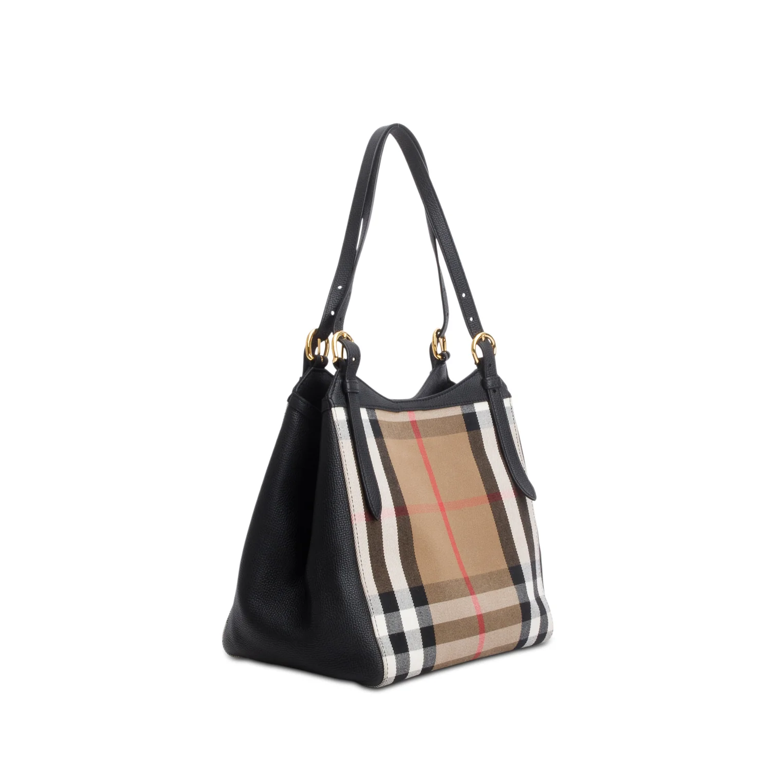 Burberry Black Grainy Calfskin House Check Small Canterbury Tote - Image 5