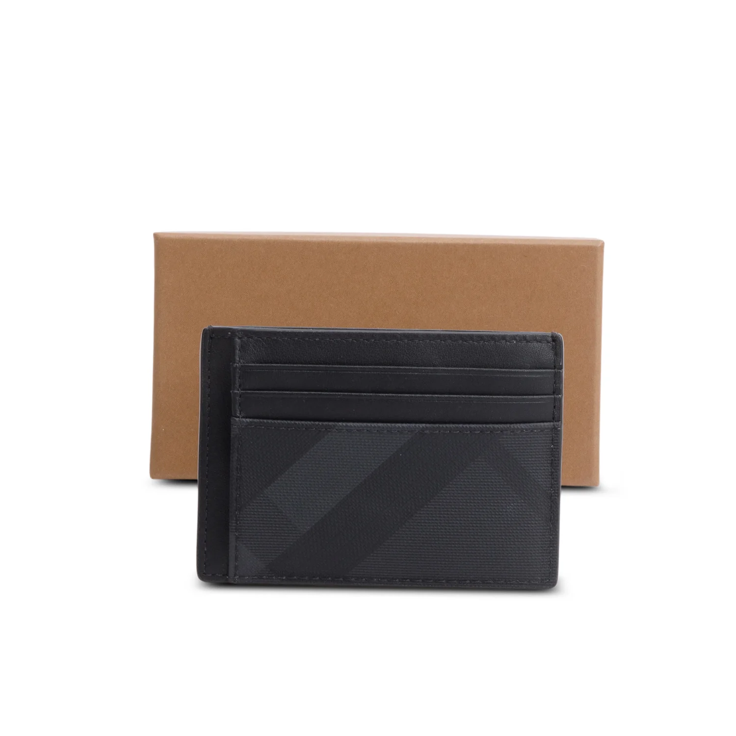 Burberry Black Leather Chase London Check Card Case w/ Box - Image 2