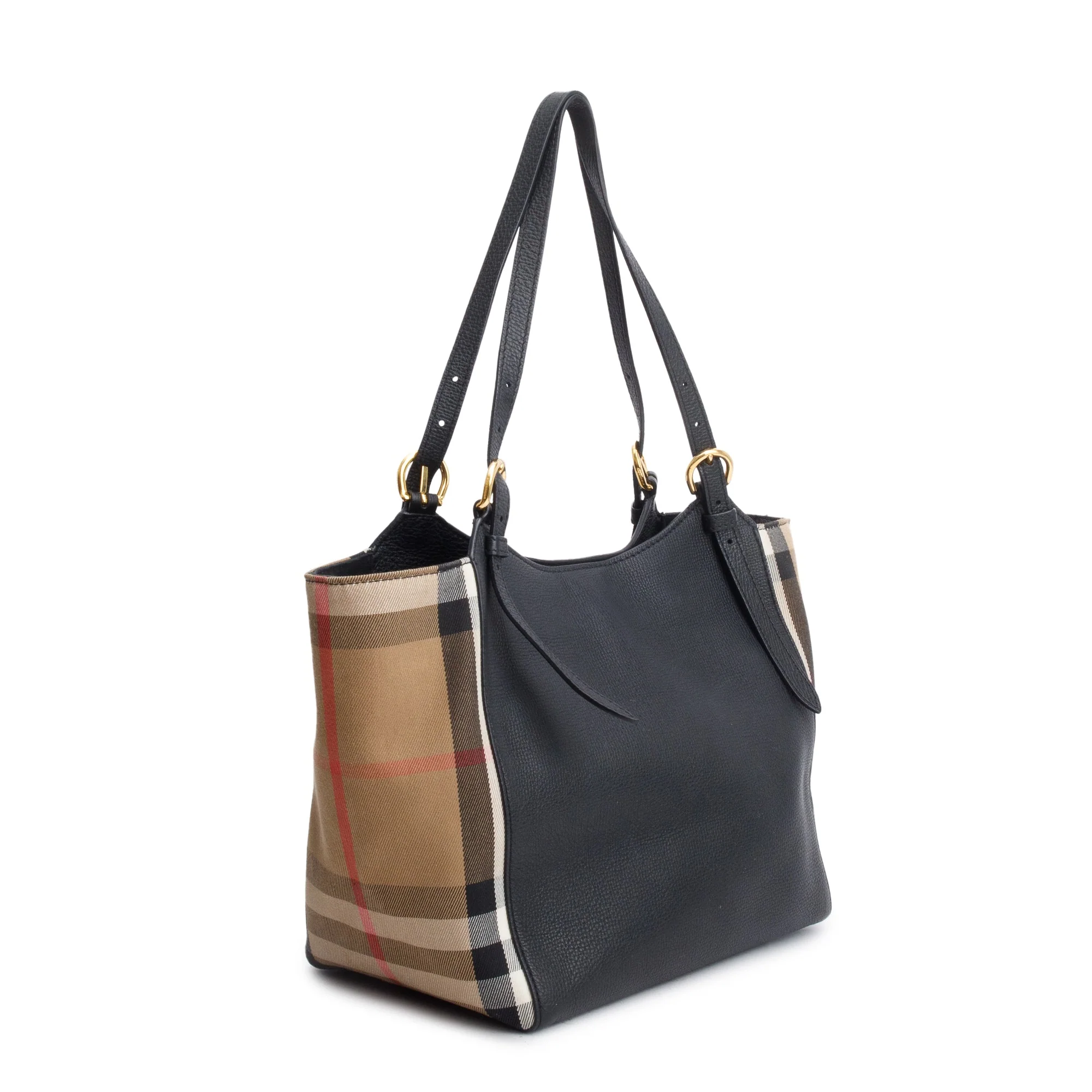 Burberry Black Leather Haymarket Check Canterbury Tote - Image 5