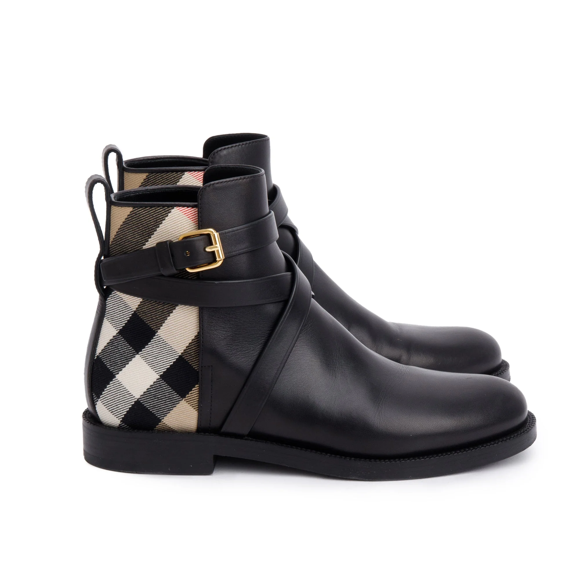 Burberry Black Leather Nova Check Chelsea Ankle Boots, Size 36 - Image 2