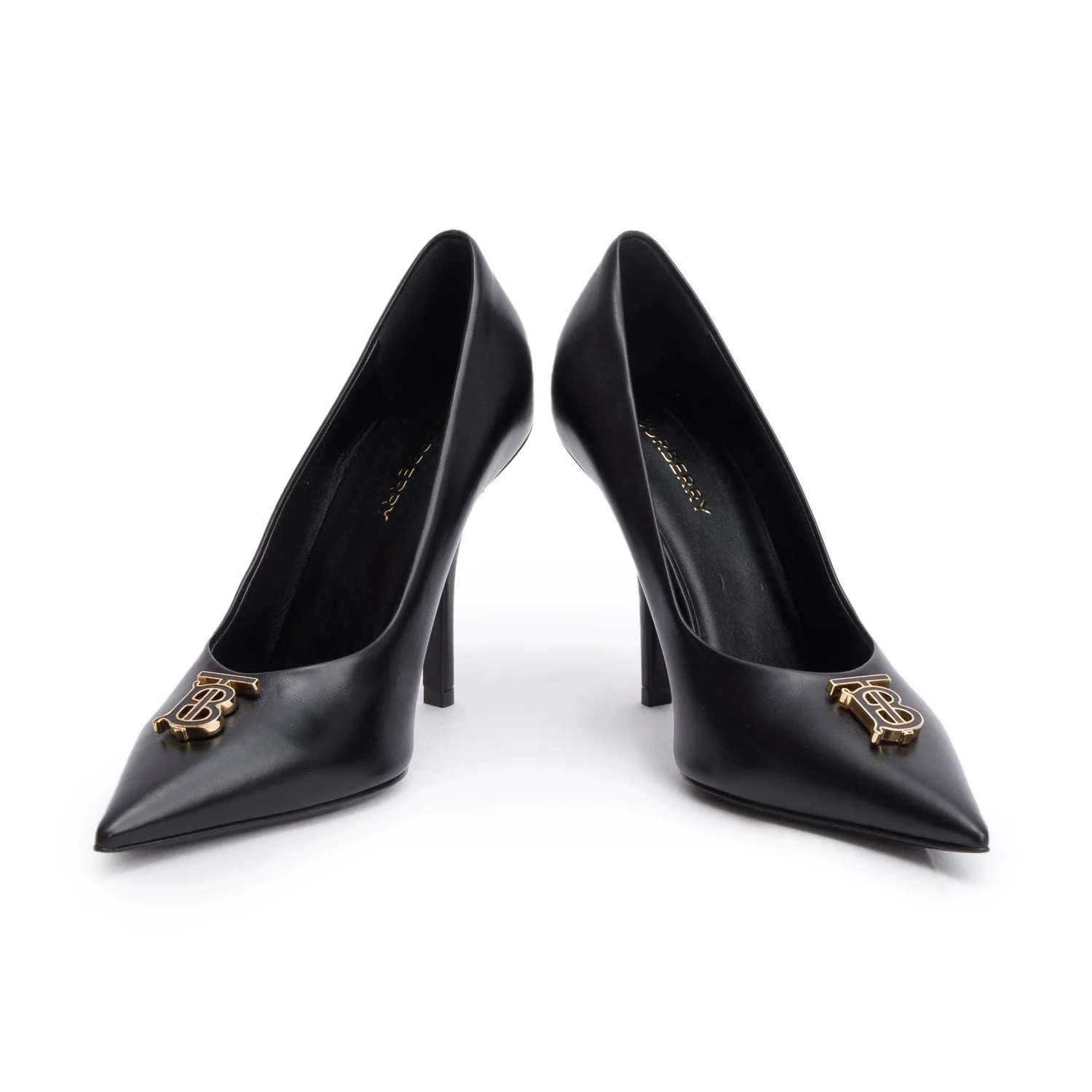Burberry Black Leather TB Pumps, Size 38 w/ Box - Image 4