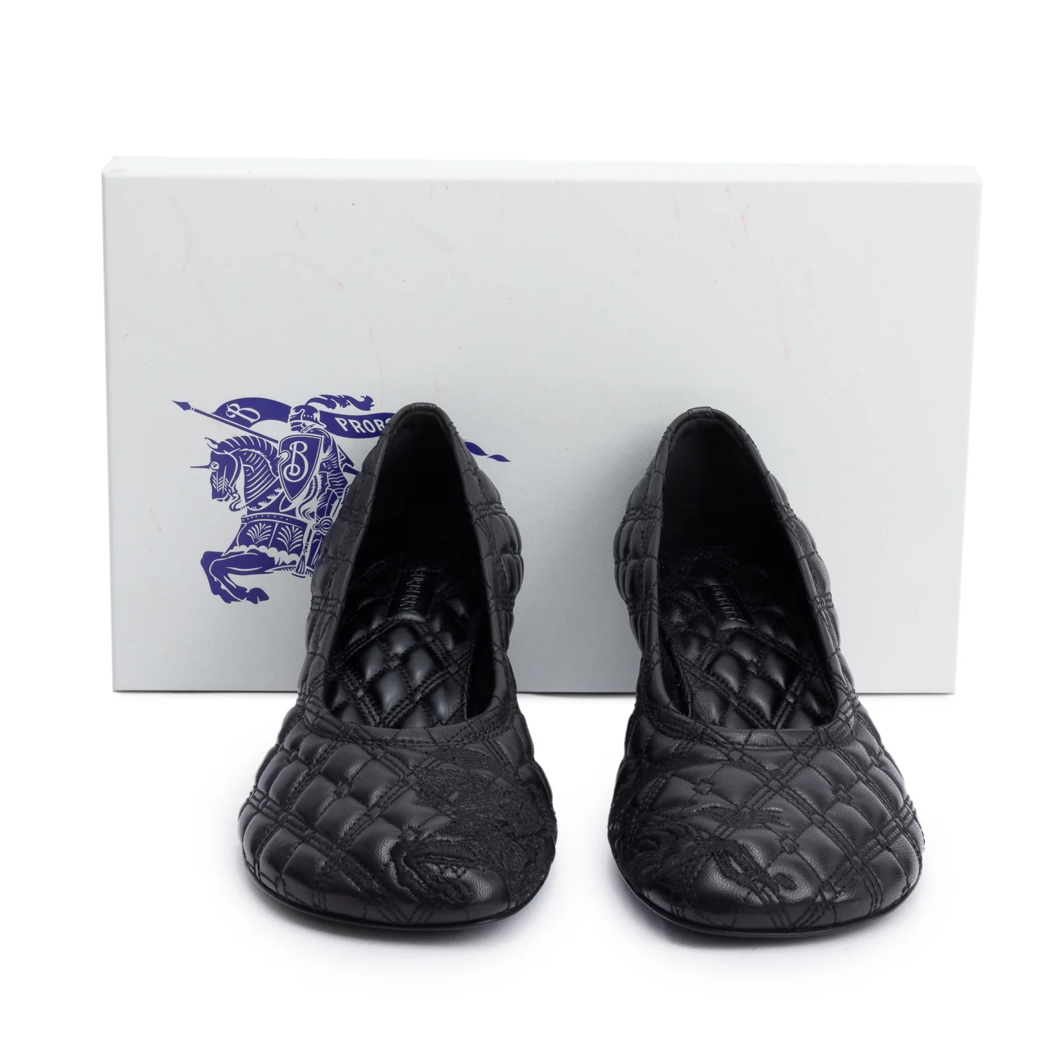 Burberry Black Quilted Nappa Leather Baby Pumps, Size 37.5 w/ Box - Image 2