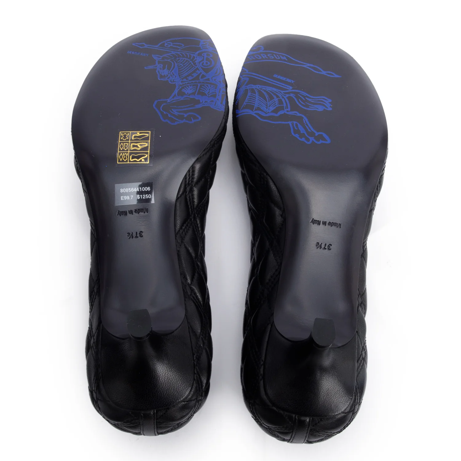 Burberry Black Quilted Nappa Leather Baby Pumps, Size 37.5 w/ Box - Image 6