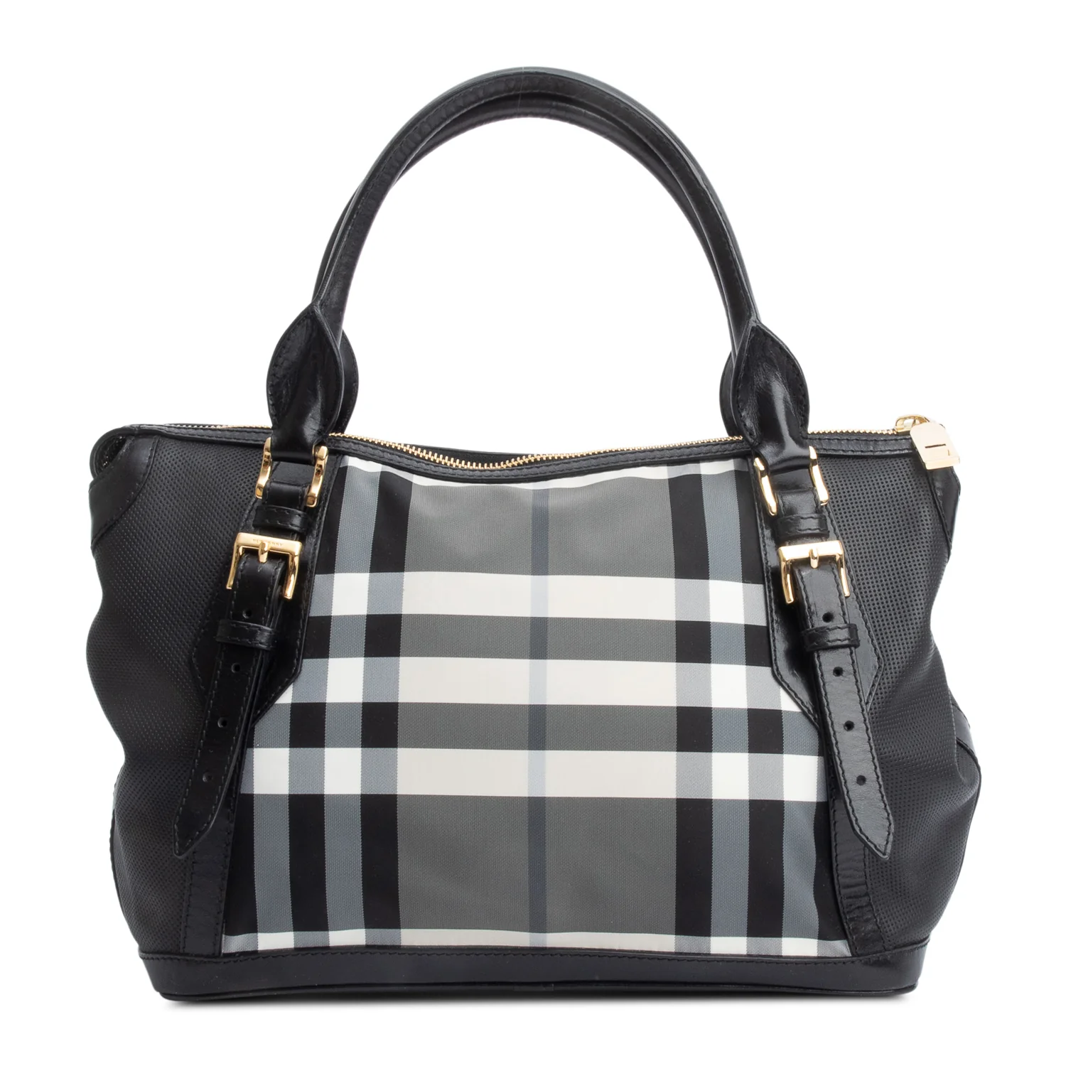 Burberry Black & White Beat Check Nylon Leather Trimmed Ellers Tote Bag - Image 3