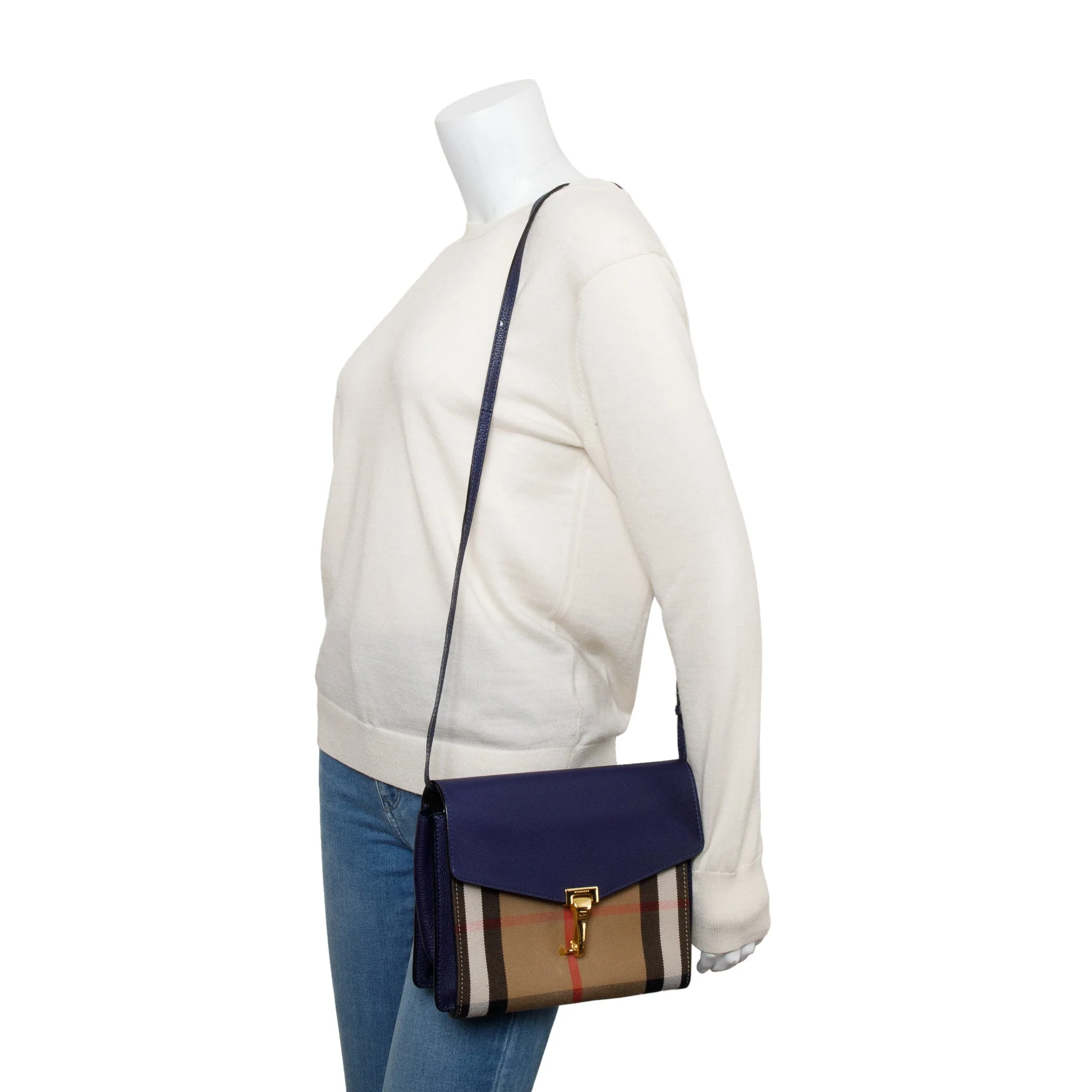 Burberry Blue Calfskin House Check Macken Crossbody Bag - Image 2