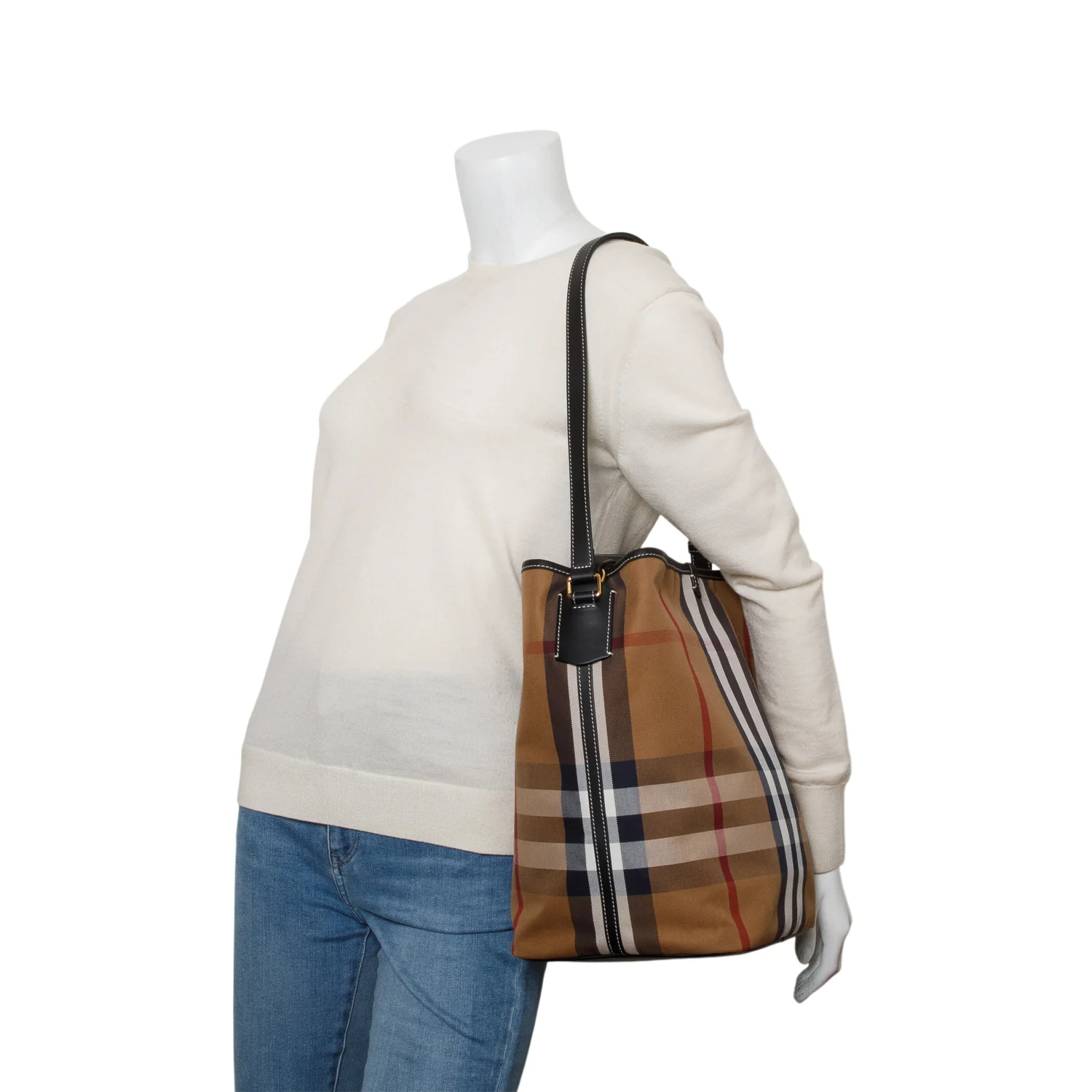 Burberry Brown Canvas Ashby Check Bucket Bag - Image 2