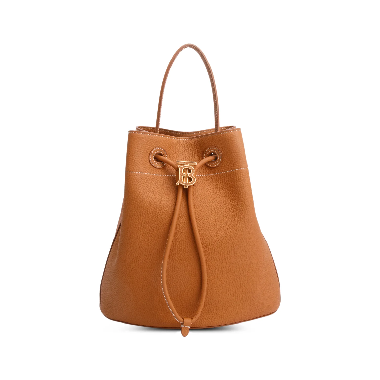 Burberry Brown Grained Leather Small TB Bucket Bag w/ Strap - Image 3