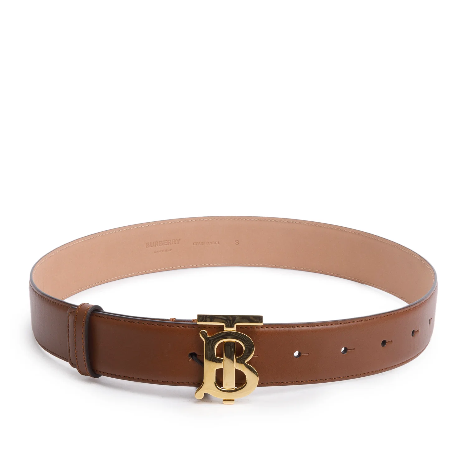 Burberry Brown Leather TB Buckle Belt w/ Box