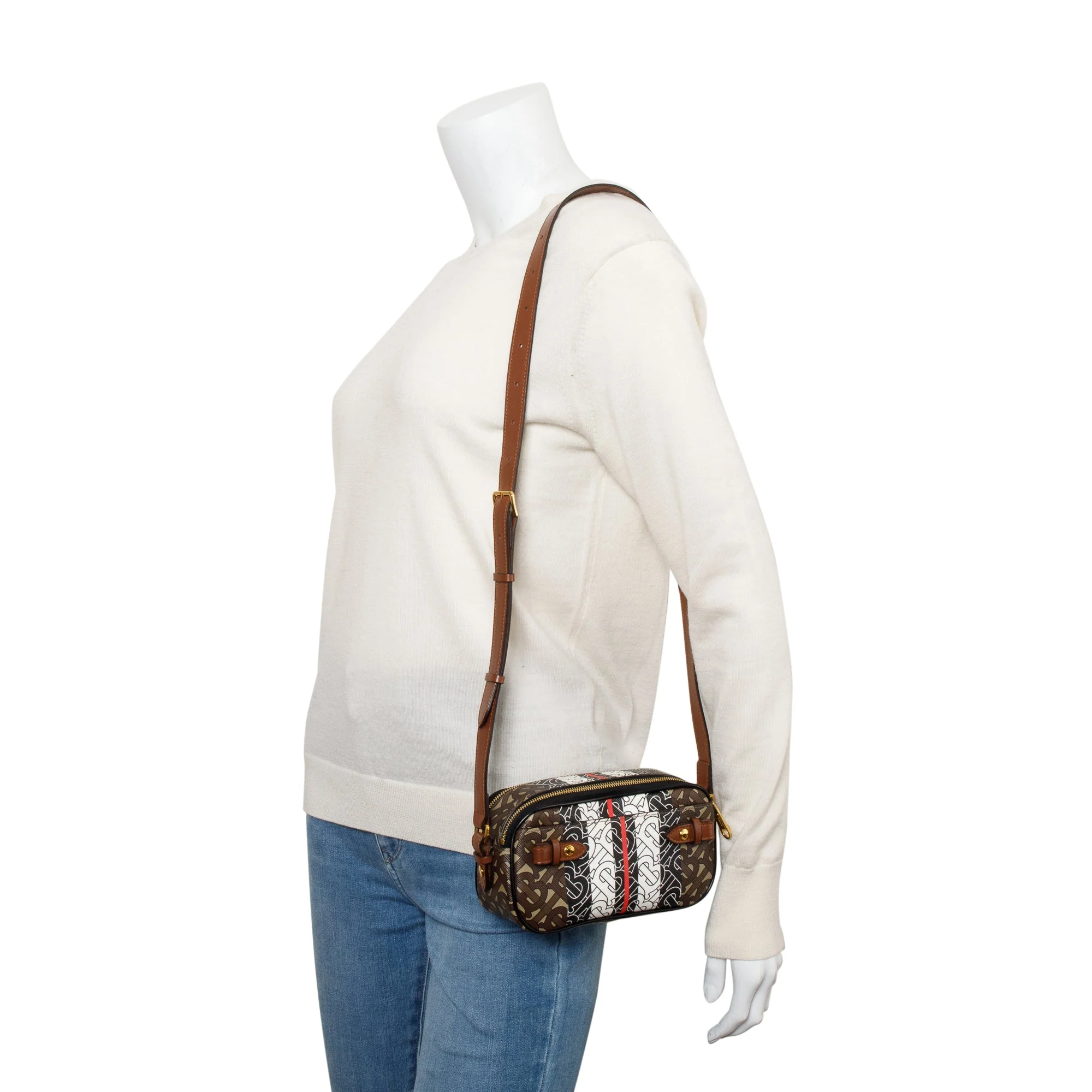 Burberry Brown TB Monogram Stripe E-Canvas Blue Micro Camera Crossbody Bag - Image 2