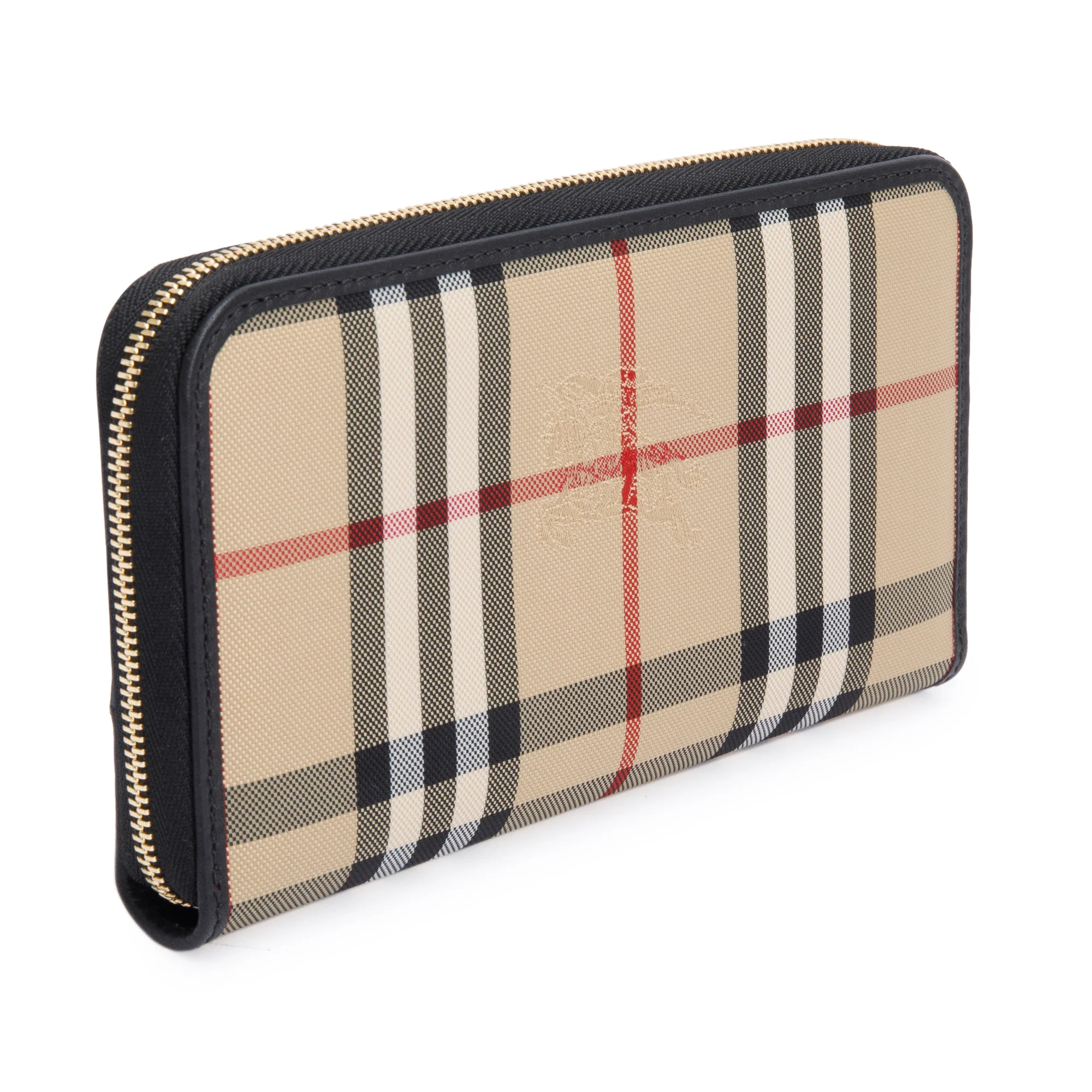 Burberry Check Canvas Black Leather Trim Derby Continental Zip Wallet w/ Box - Image 5