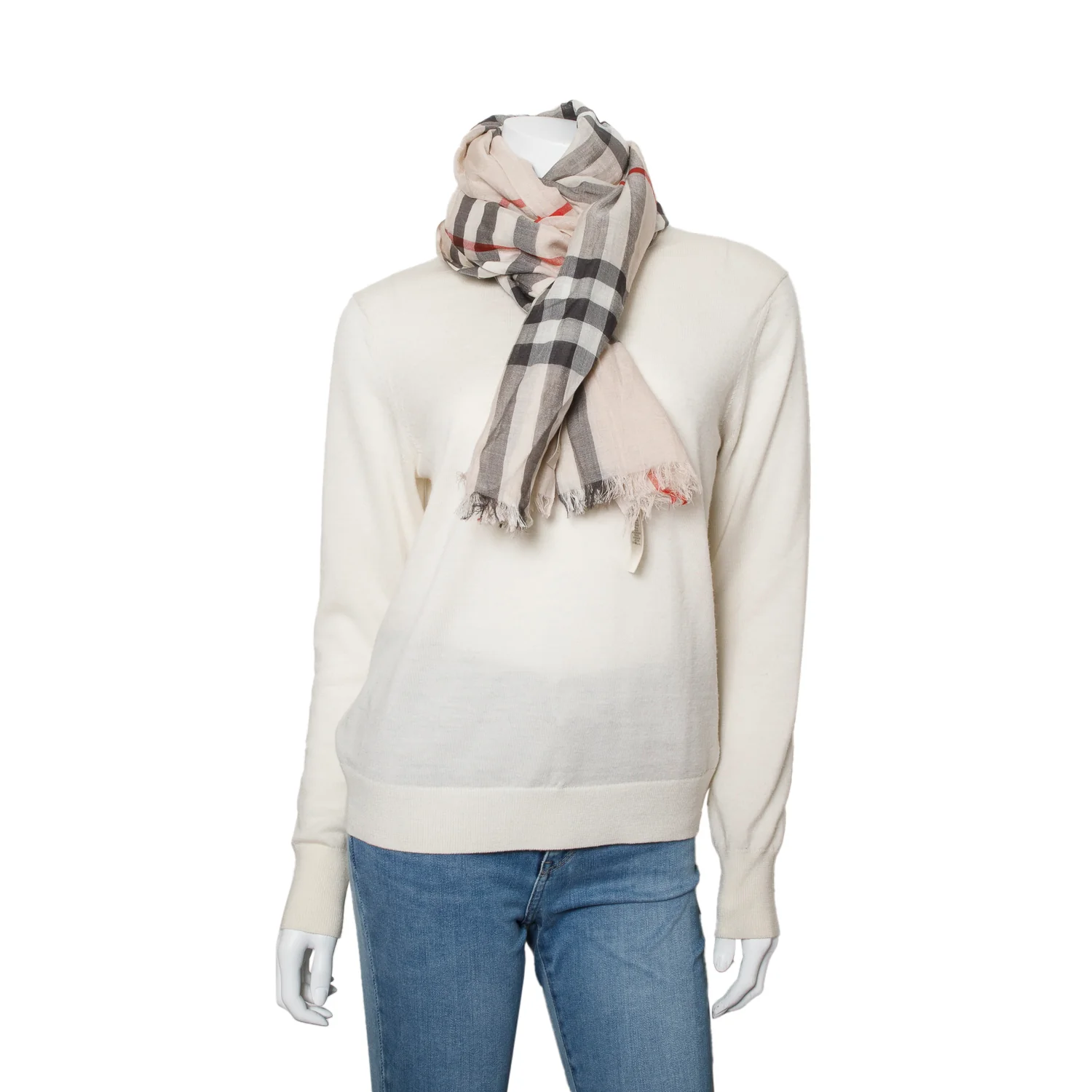 Burberry Creme Multicolor Gauze Giant House Check Silk Wool Scarf w/ Box & Receipt - Image 2