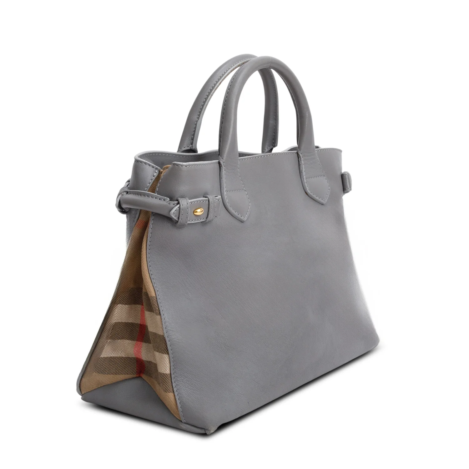 Burberry Grey Calfskin Leather House Check Medium Banner Tote w/ Strap - Image 5