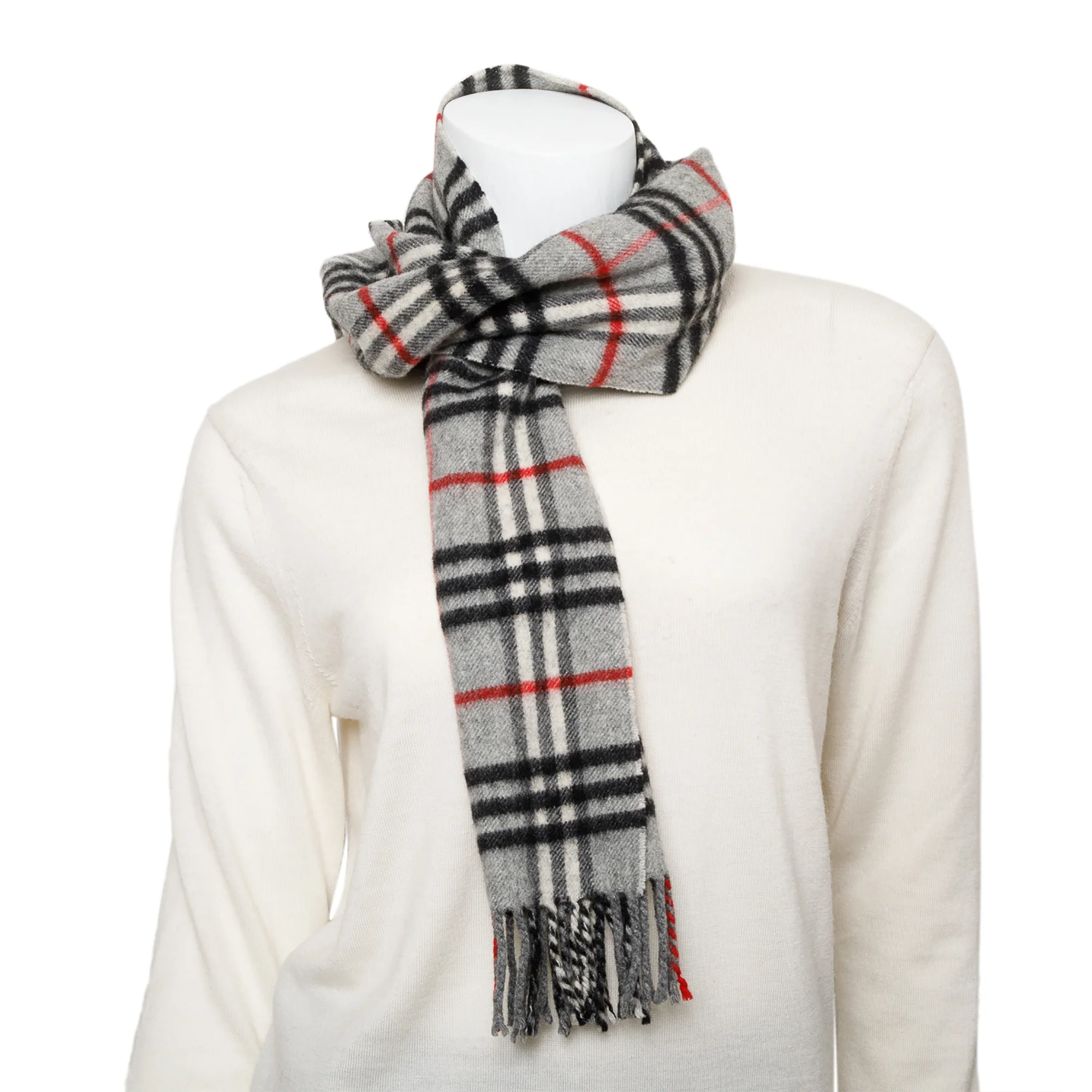 Burberry Grey Check Cashmere Wool Scarf - Image 2