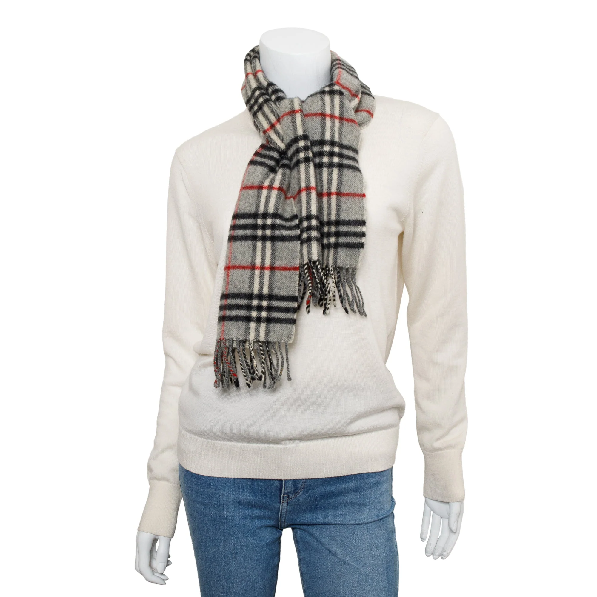 Burberry Grey Check Wool Scarf - Image 2