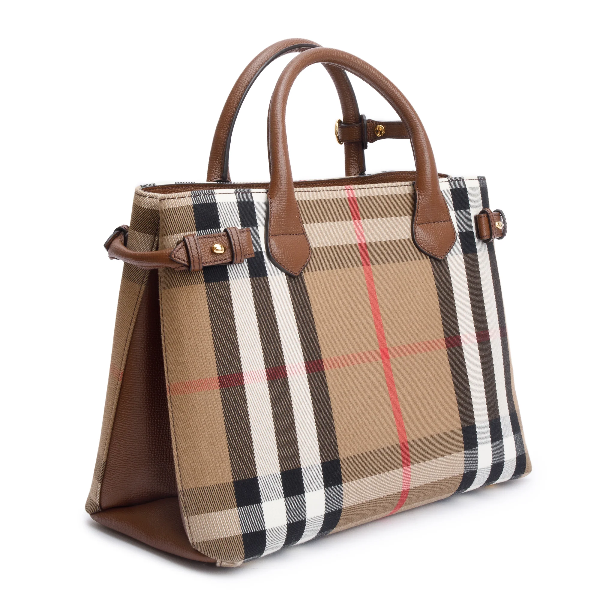 Burberry House Check Brown Leather Trim Medium Banner Tote w/ Strap - Image 5