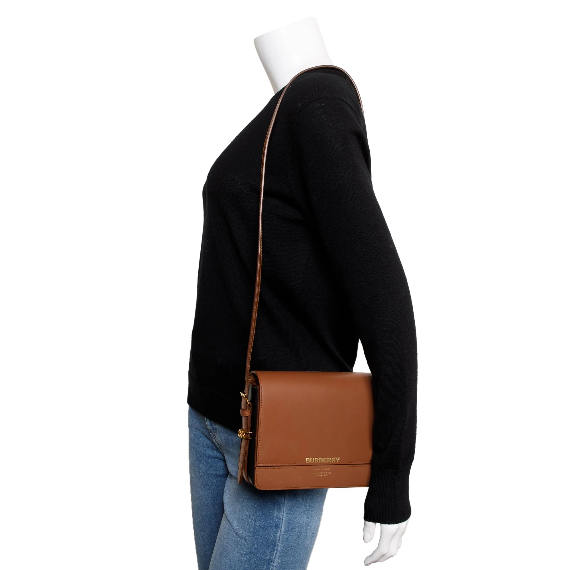 Burberry Malt Brown & Black Calfskin Leather Small Grace Bag w/ Box & Receipt - Image 2