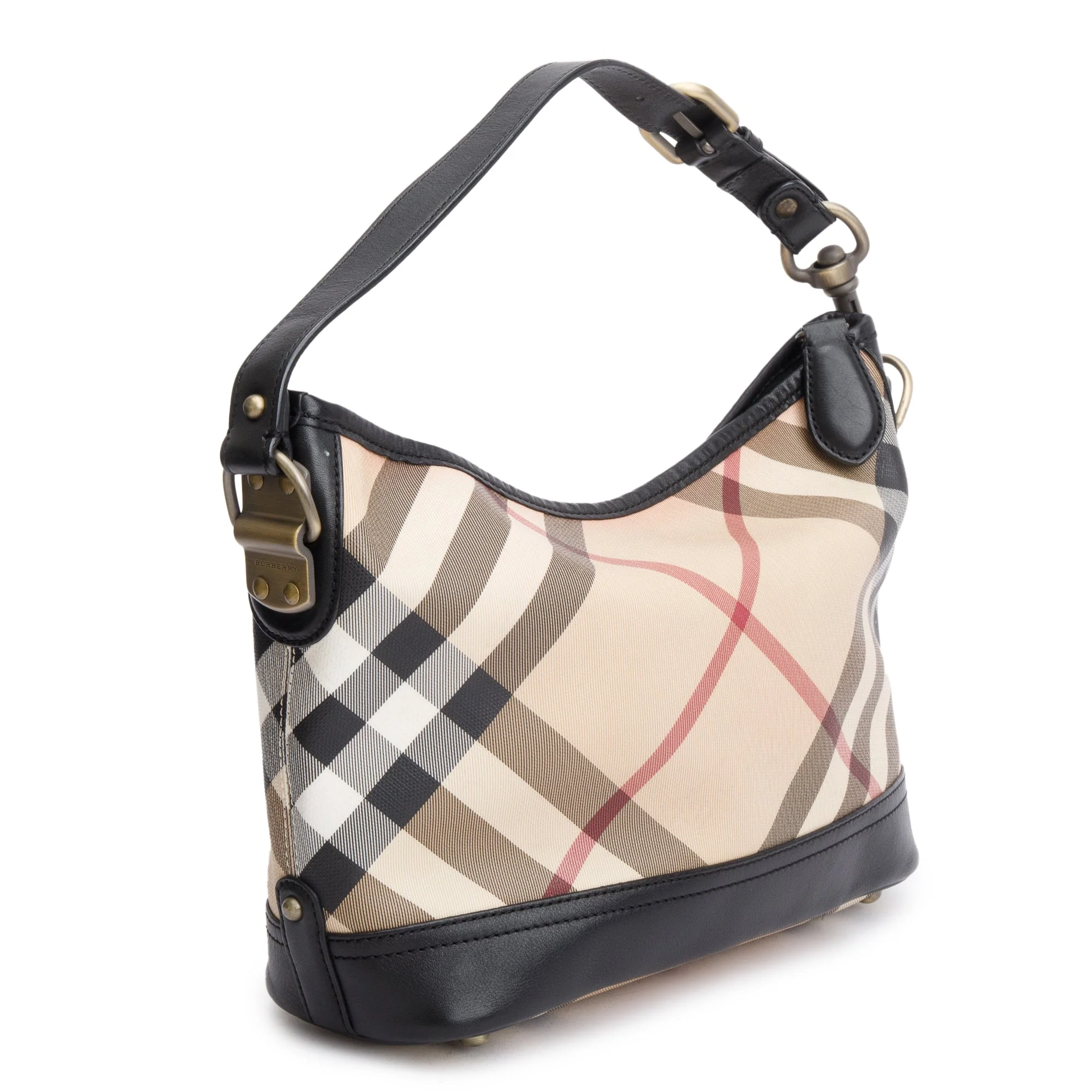 Burberry Nova Check Canvas Black Leather Trim Hobo Bag - Image 4