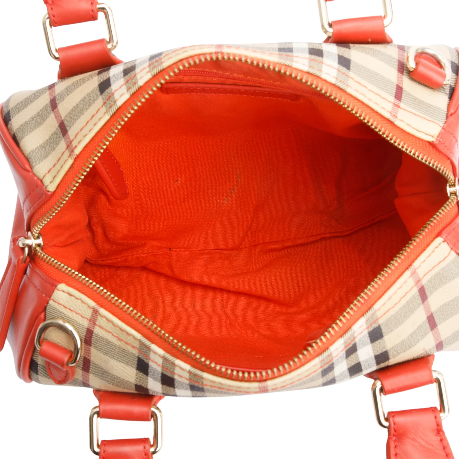 Burberry Orange Leather Haymarket Check  Small Blaze Satchel w/ Strap - Image 8