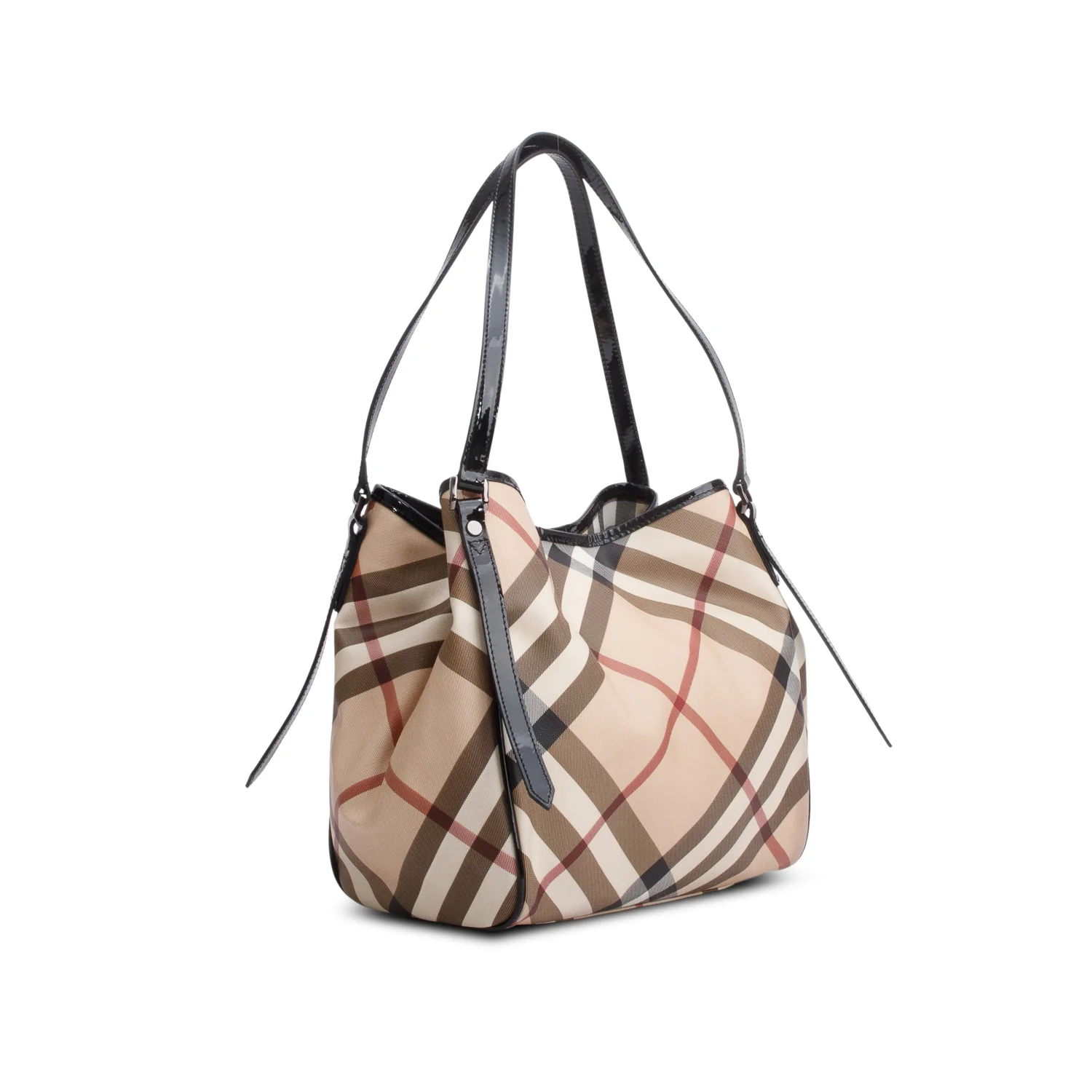 Burberry Patent Leather-Trimmed Nova Check Tote Bag w/ Pouch - Image 3