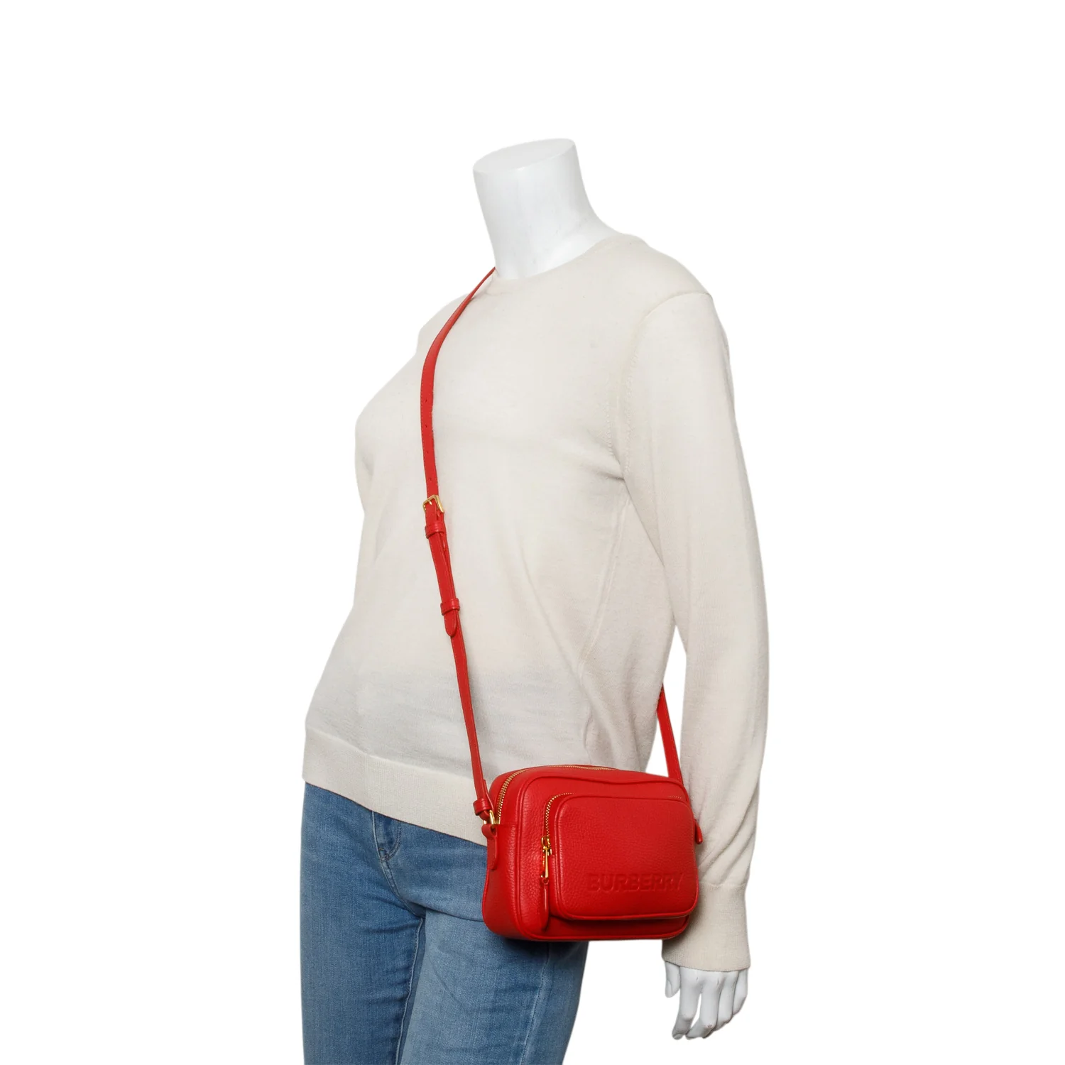 Burberry Red Calfskin Monogram Embossed Paddy Camera Bag - Image 2