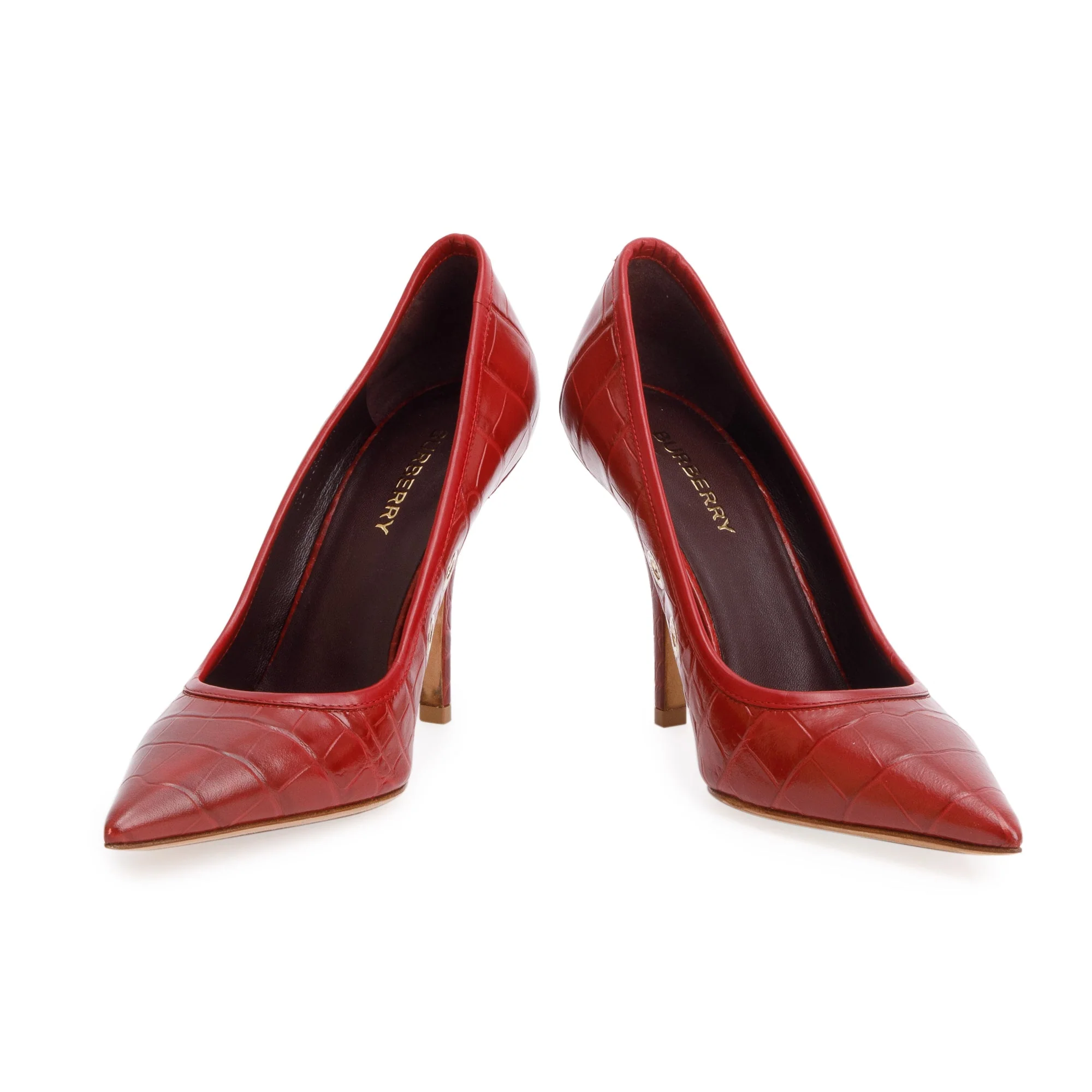 Burberry Red Croc Embossed Leather Aubri 100 Pumps, Size 37 w/ Box - Image 3