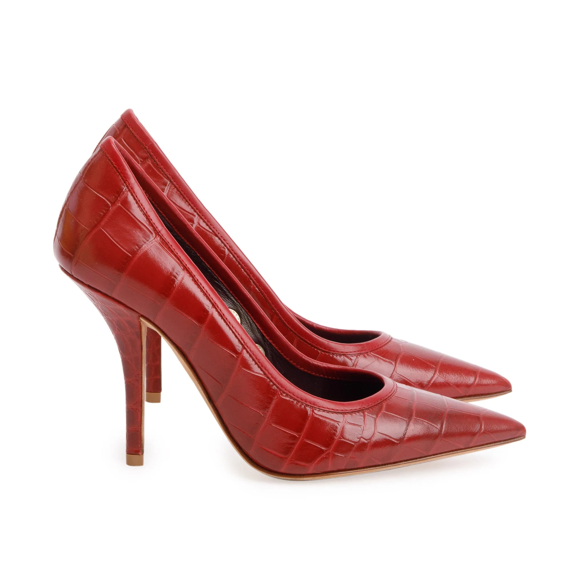 Burberry Red Croc Embossed Leather Aubri 100 Pumps, Size 37 w/ Box - Image 4