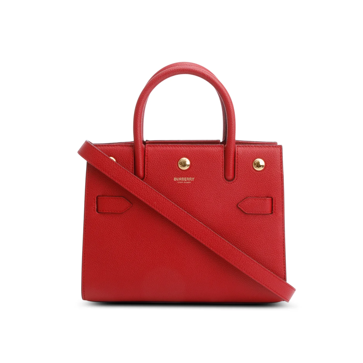 Burberry Red Grainy Calfskin Mini Title Top Handle Bag w/ Strap