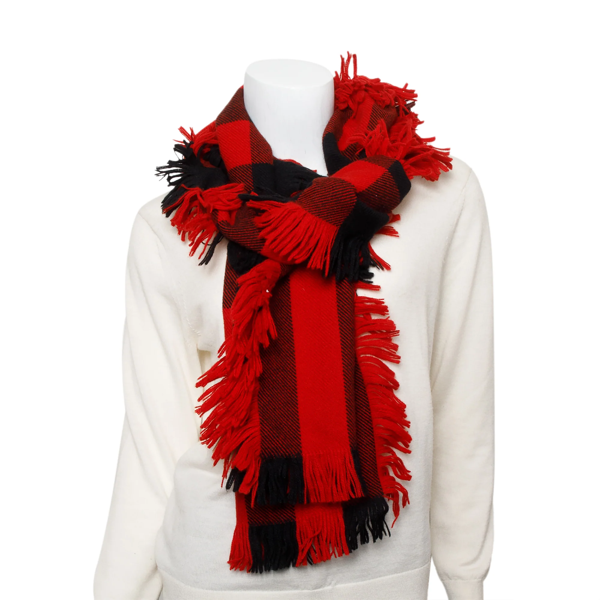 Burberry Red Half Mega Check Fringe Wool Scarf - Image 2