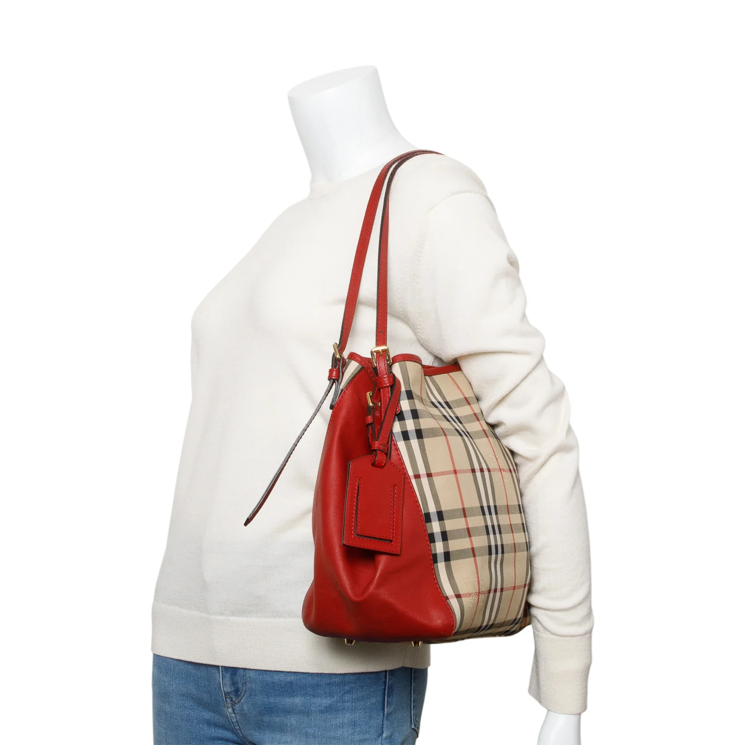 Burberry Red Leather Horseferry Check Canterbury Shoulder Bag - Image 2