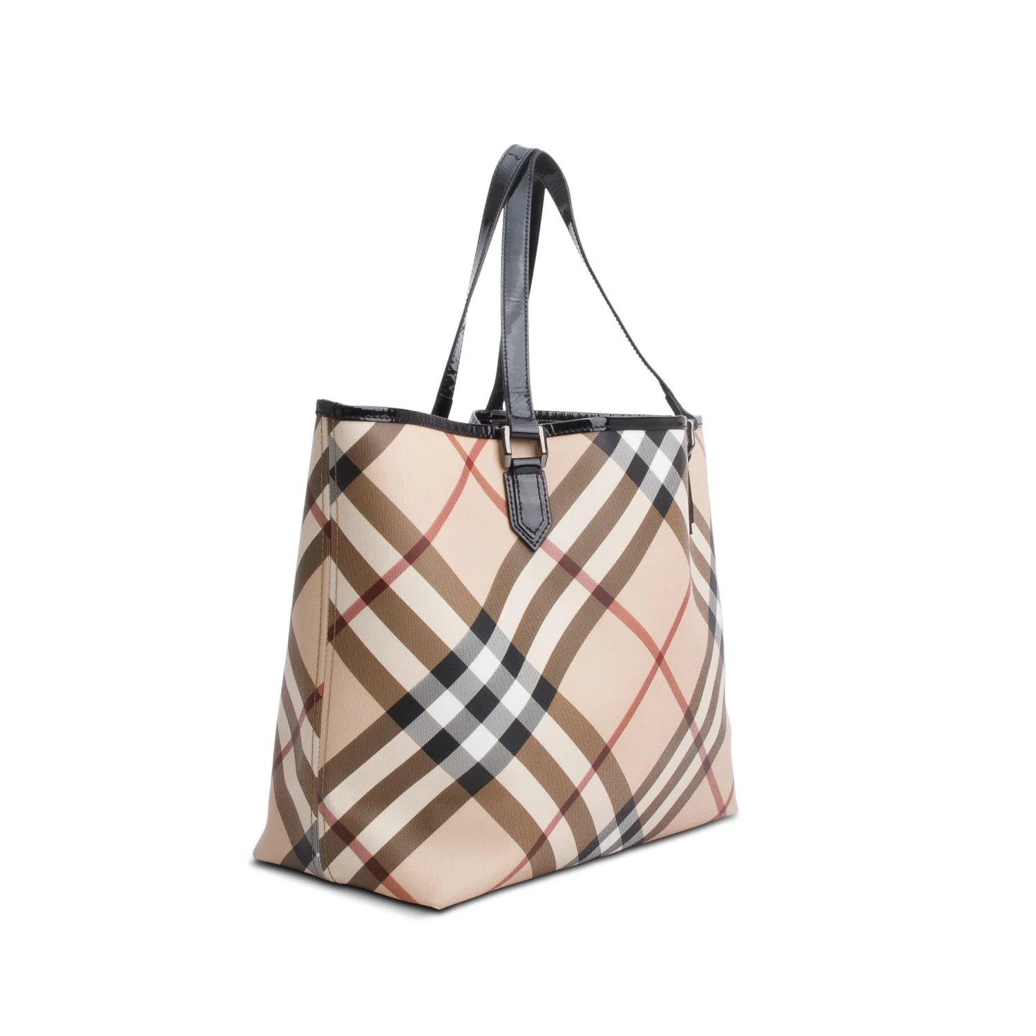 Burberry Super Nova Check Black Patent Leather Trim Large Nickie Tote Bag w/ Pouch - Image 6