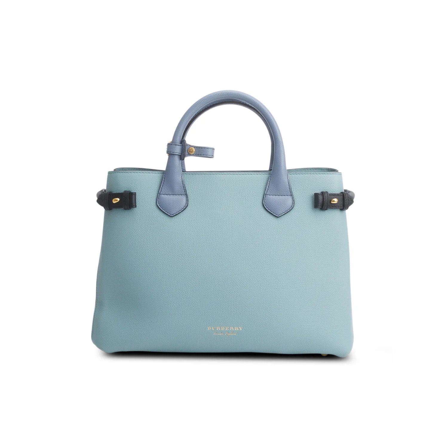 Burberry Teal Grainy Calfskin Leather House Check Medium Banner Tote w/ Strap - Image 3